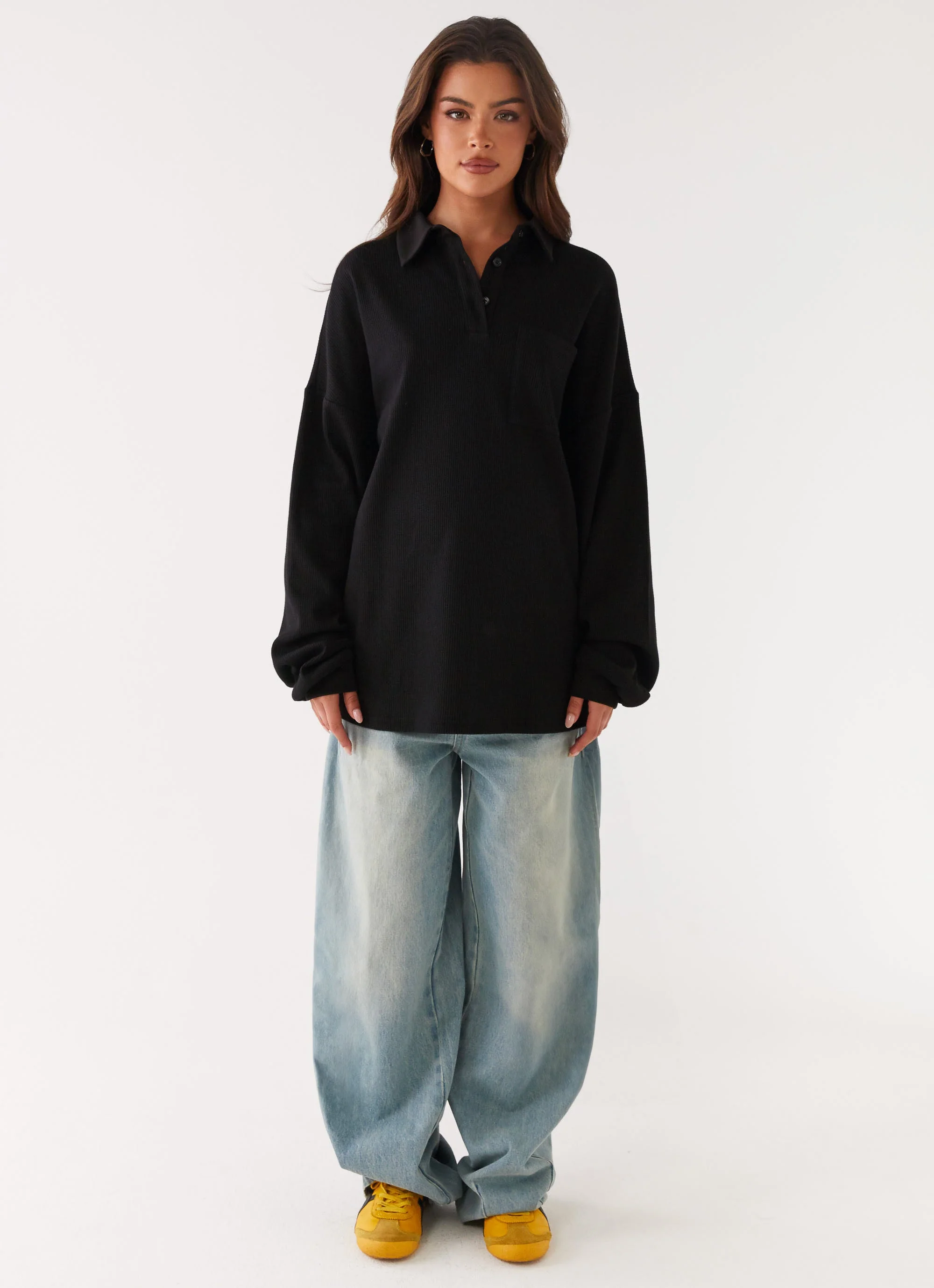 Torrie Oversized Polo Top - Black - Image 8