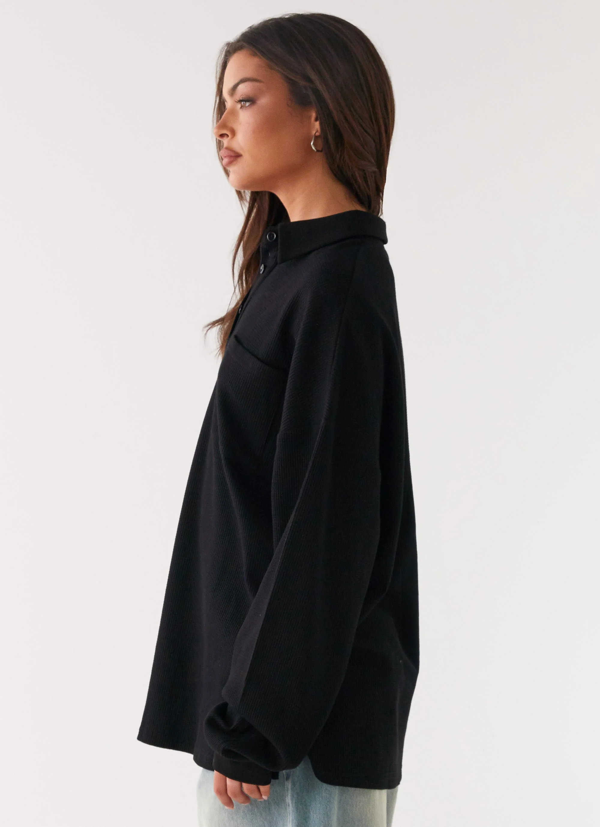 Torrie Oversized Polo Top - Black - Image 9