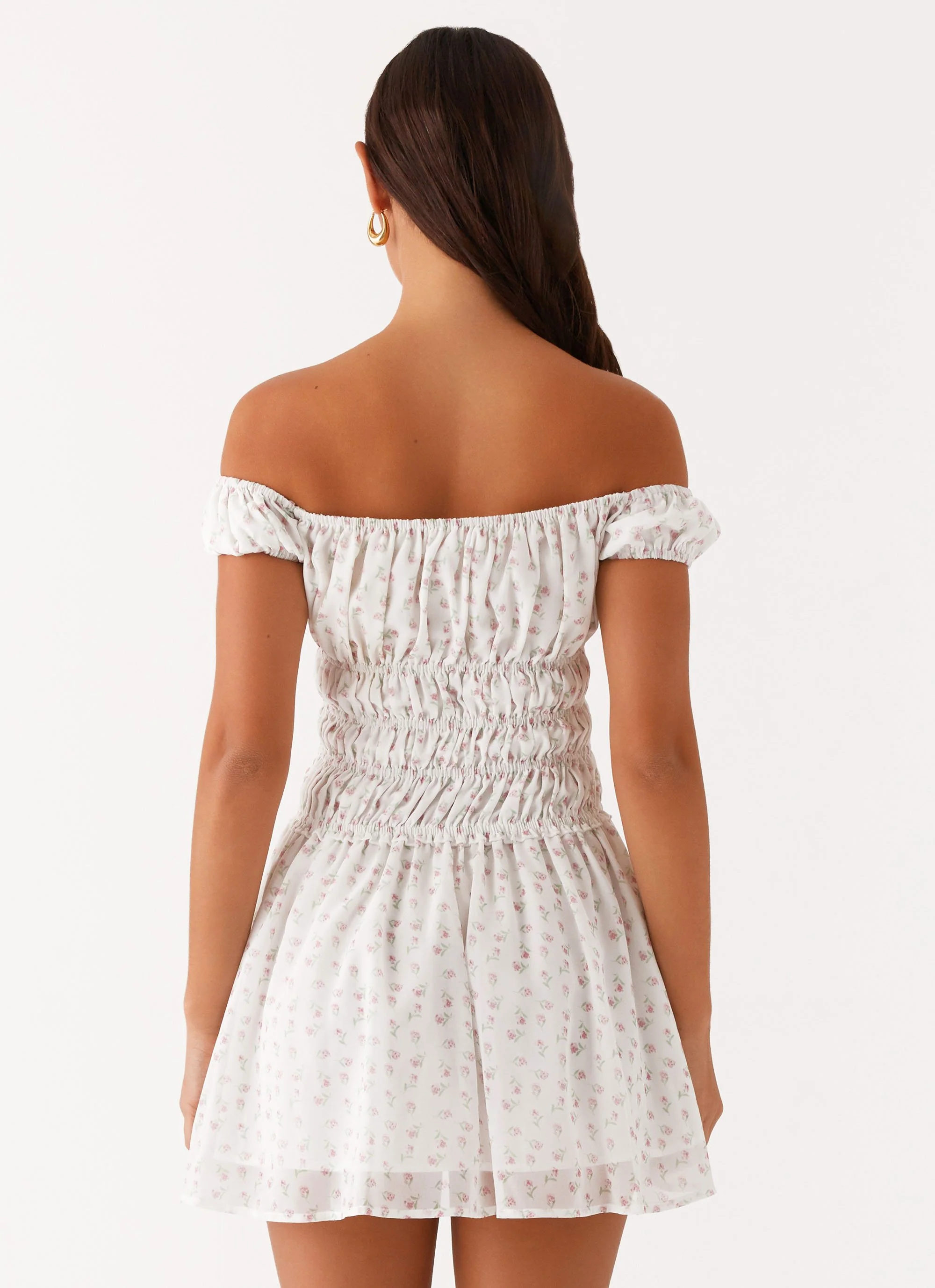 Total Bliss Shirred Mini Dress - White Floral - Image 4