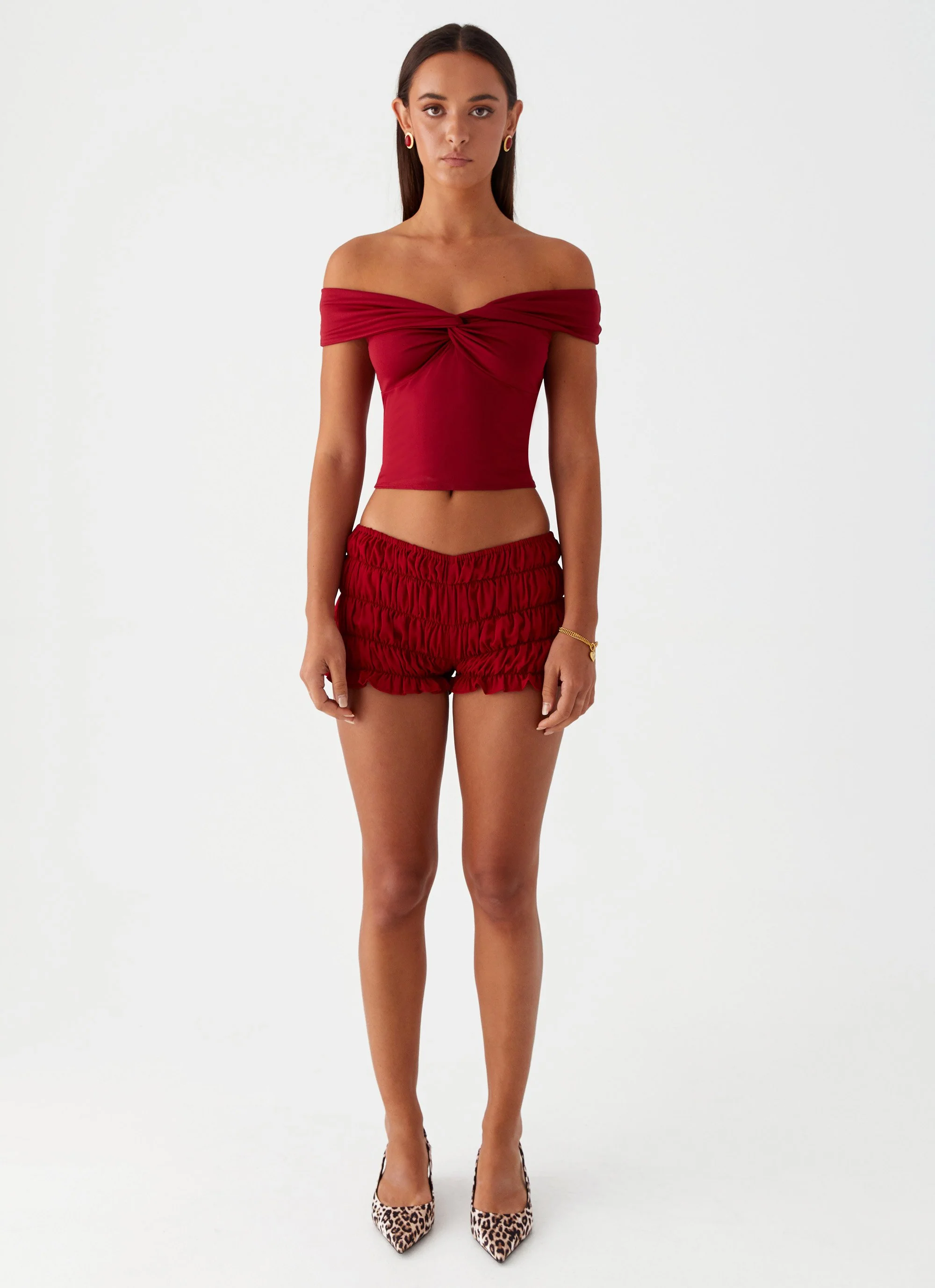 Trixie Twist Off Shoulder Top - Maroon - Image 2
