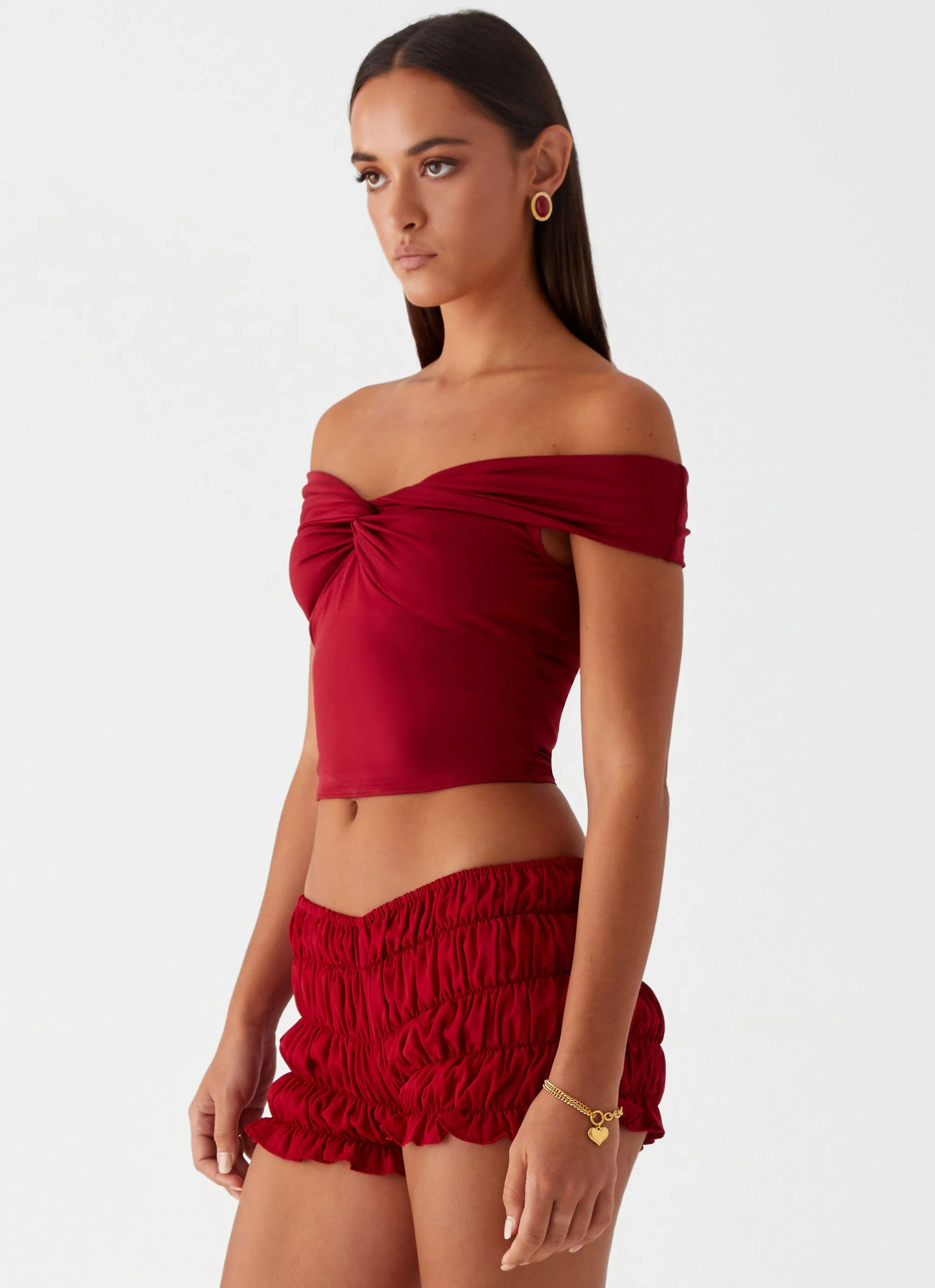 Trixie Twist Off Shoulder Top - Maroon - Image 3