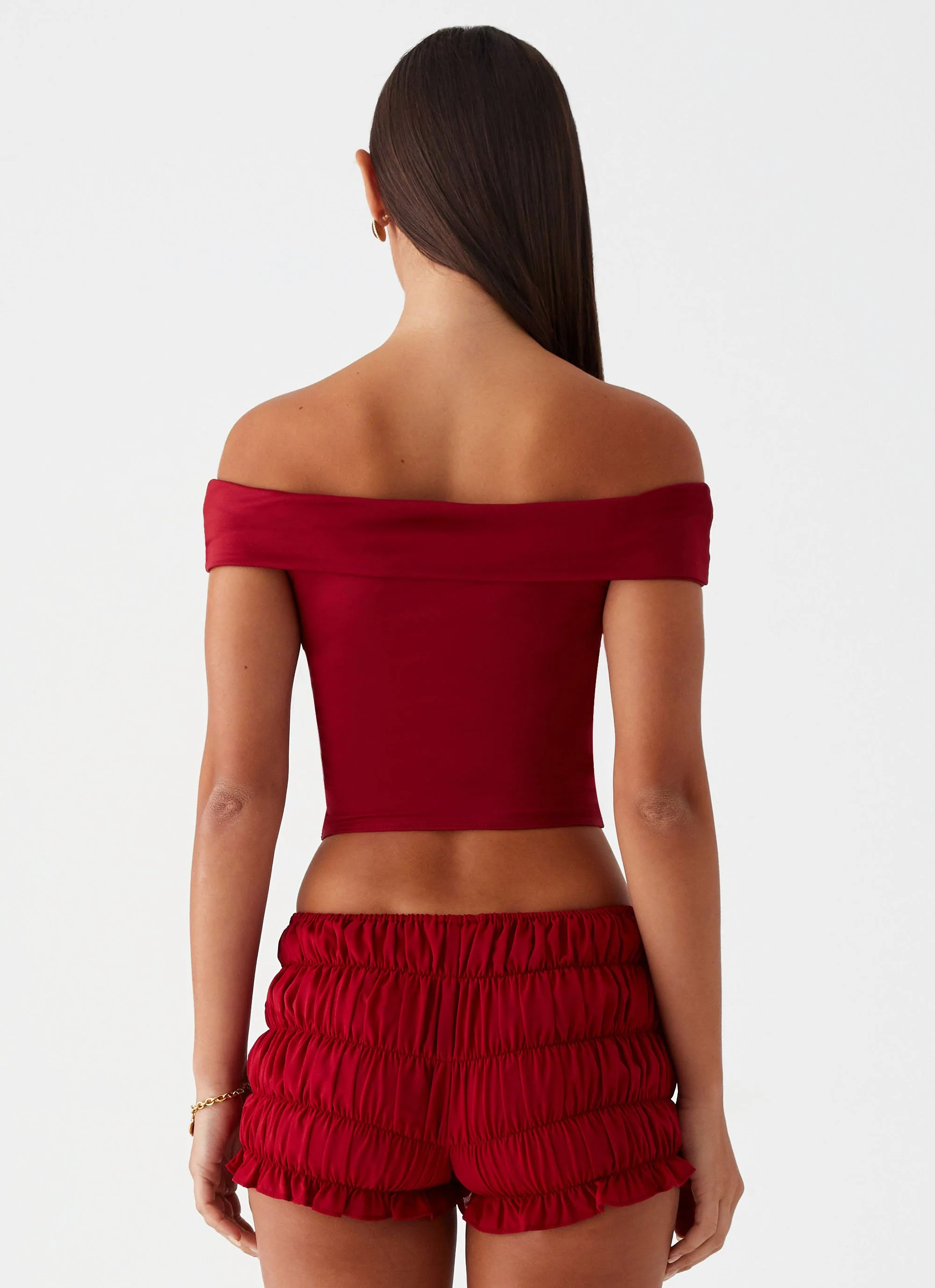 Trixie Twist Off Shoulder Top - Maroon - Image 4