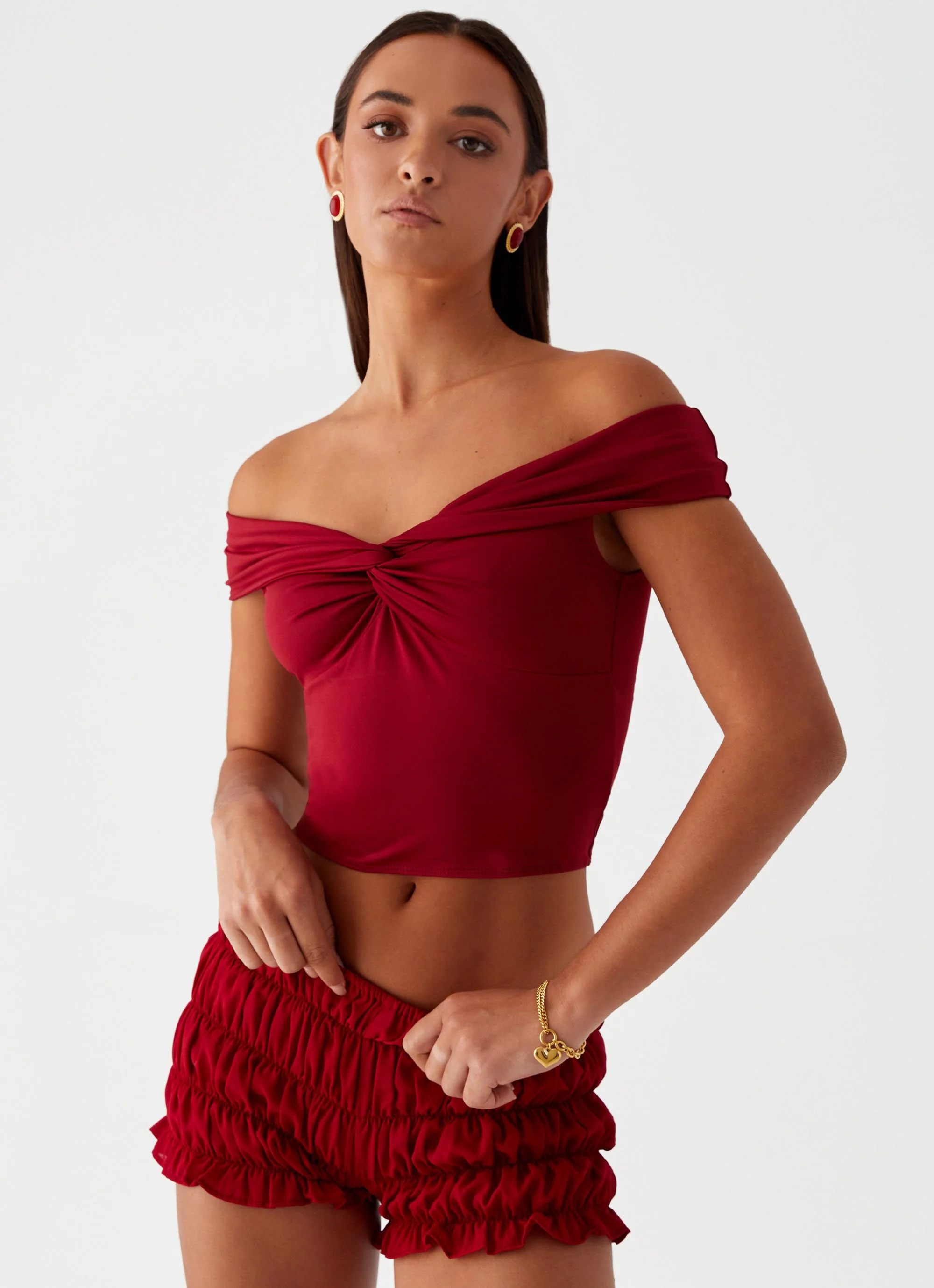 Trixie Twist Off Shoulder Top - Maroon - Image 6