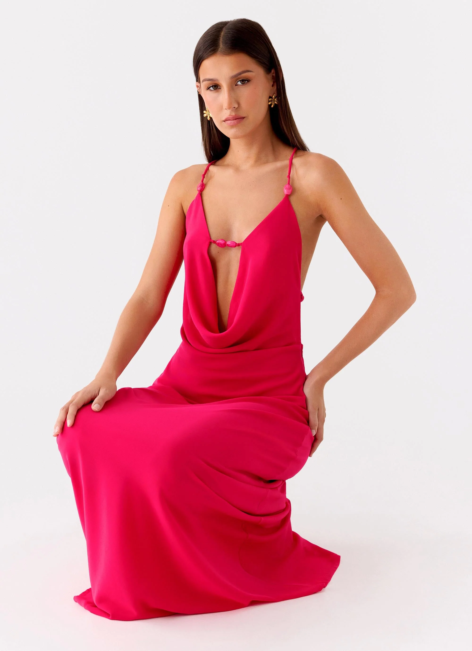 Tropic Muse Beaded Cowl Maxi Dress - Fuchsia - Image 6