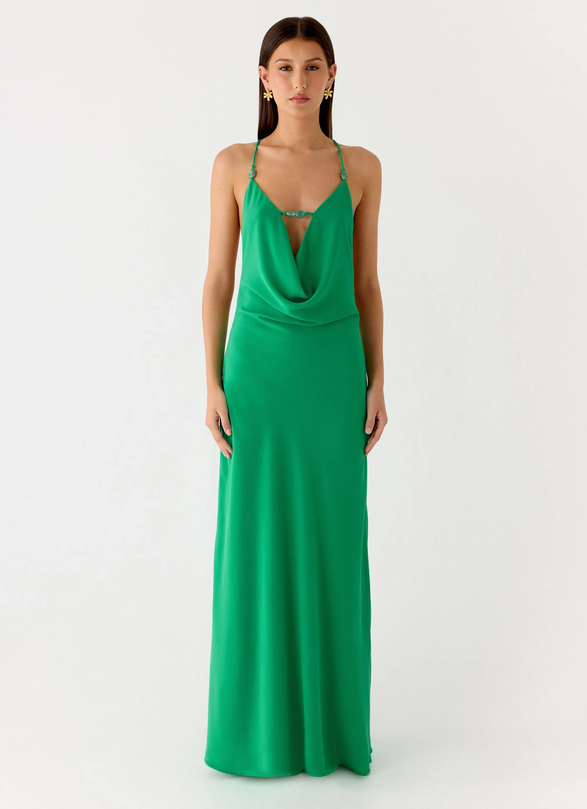 Tropic Muse Beaded Cowl Maxi Dress - Green - Image 5