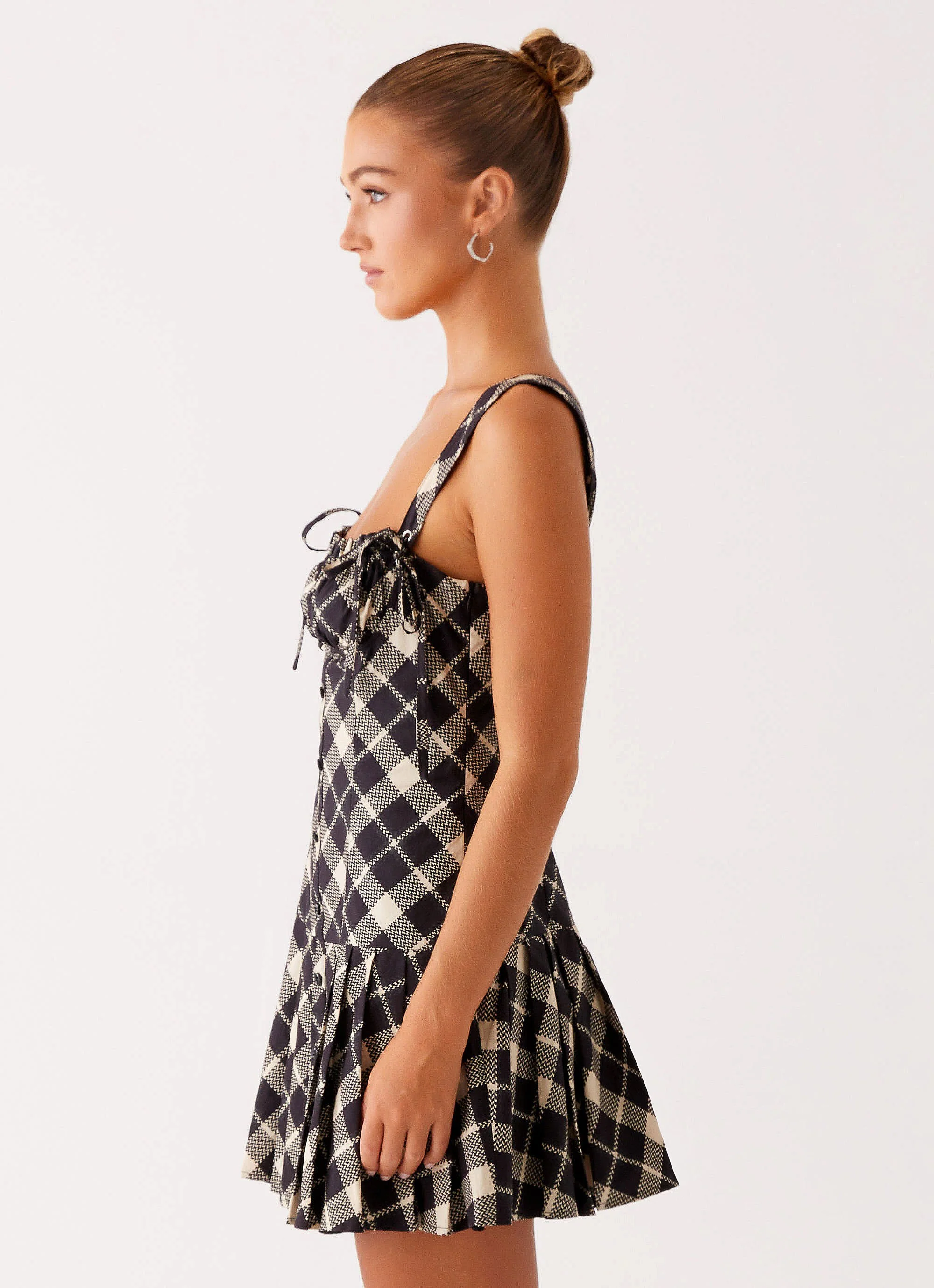 Tuni Cotton Mini Dress - Taupe Check - Image 3
