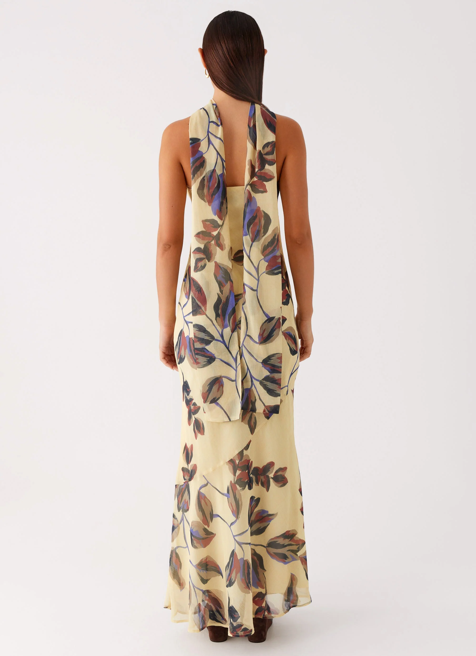 Under The Pagoda Maxi Dress - Buttercream Leaf Print - Image 3