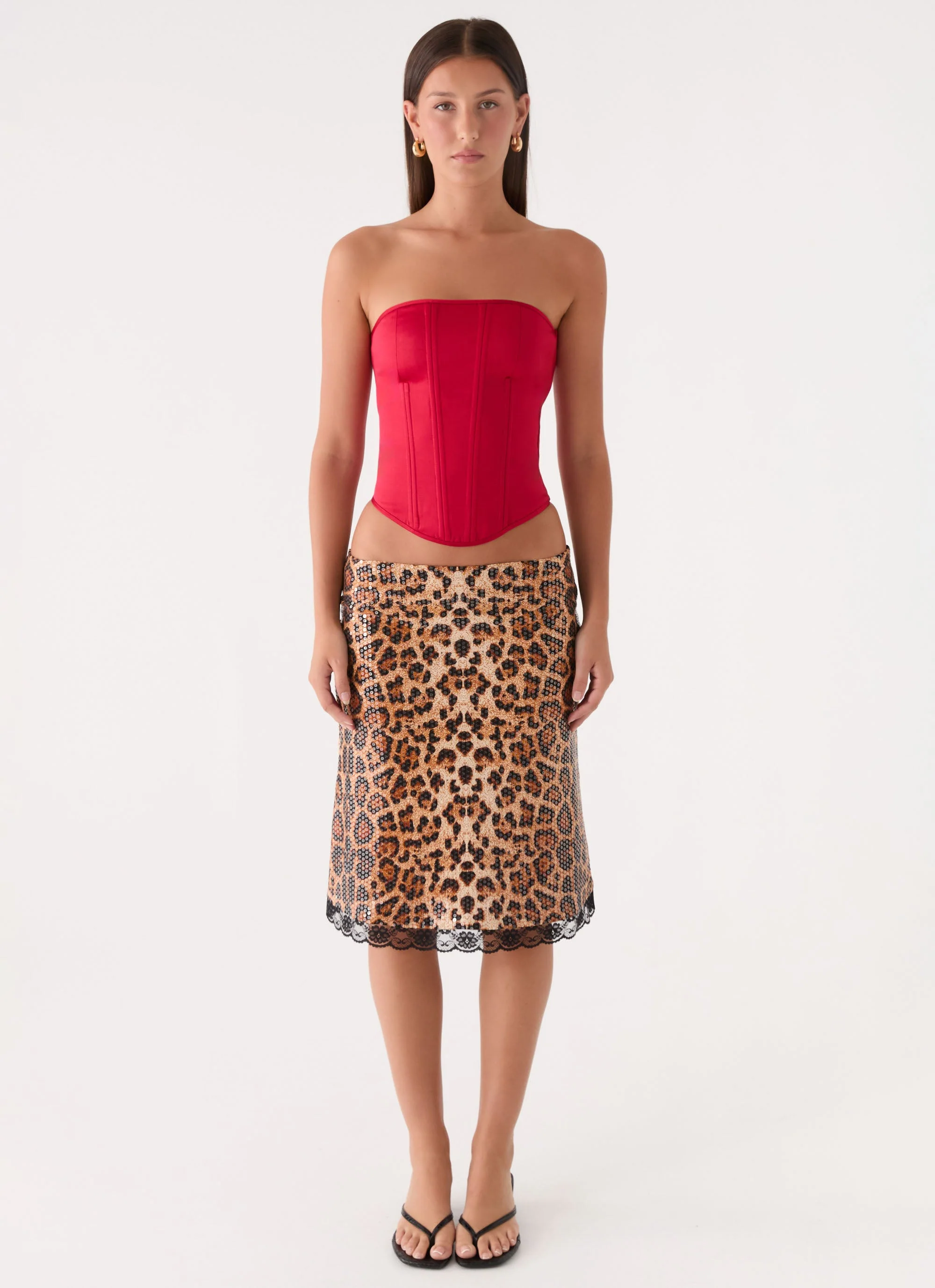 Vania Sequin Low Rise Midi Skirt - Shimmer Leopard - Image 4