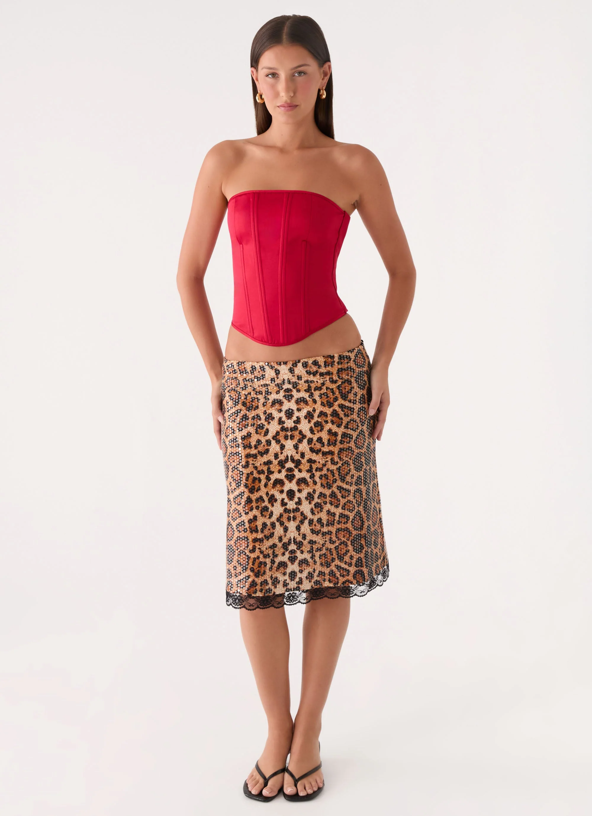 Vania Sequin Low Rise Midi Skirt - Shimmer Leopard - Image 6