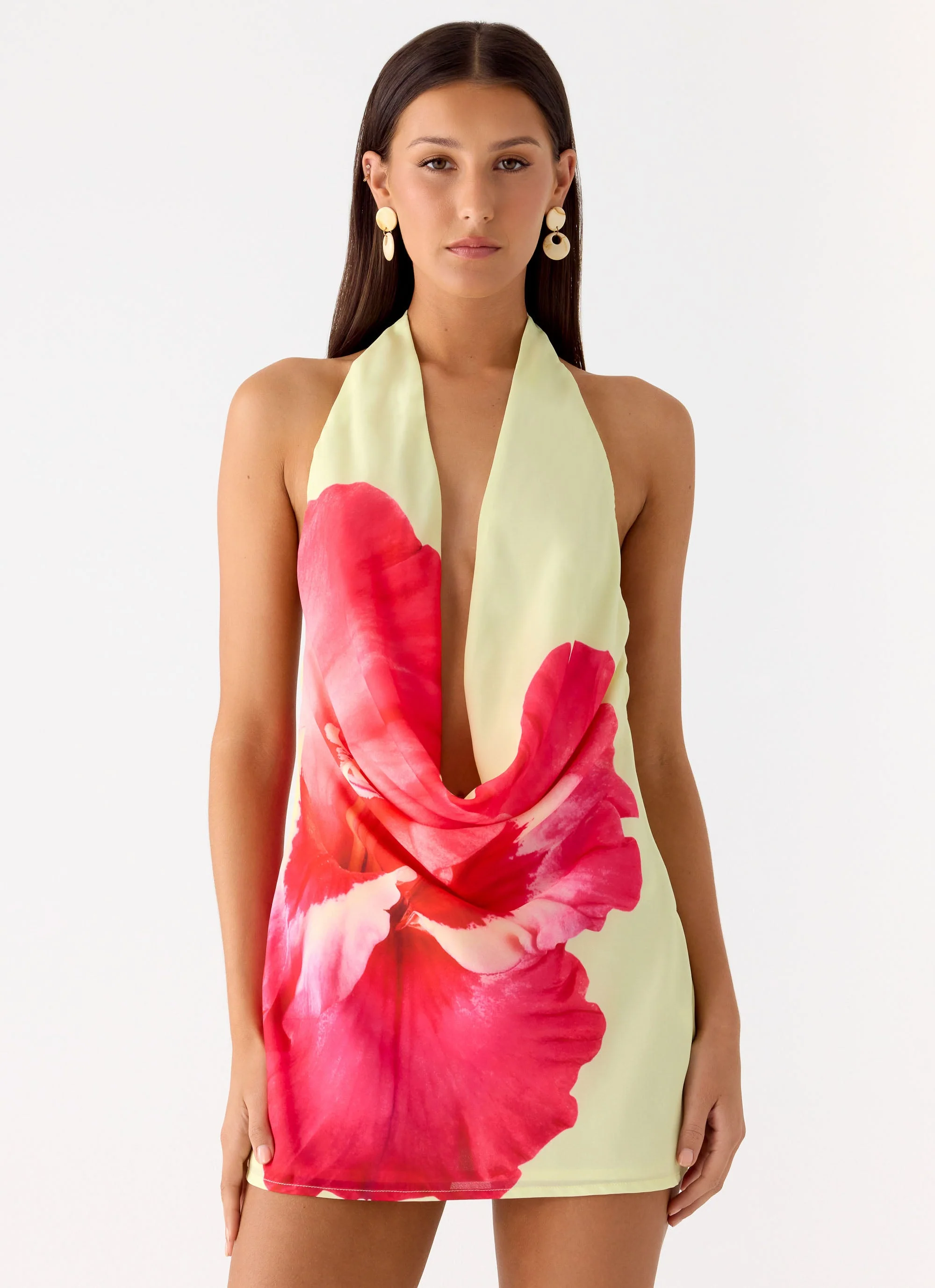 Varindra Cowl Mini Dress - Yellow Floral Spritz - Image 4