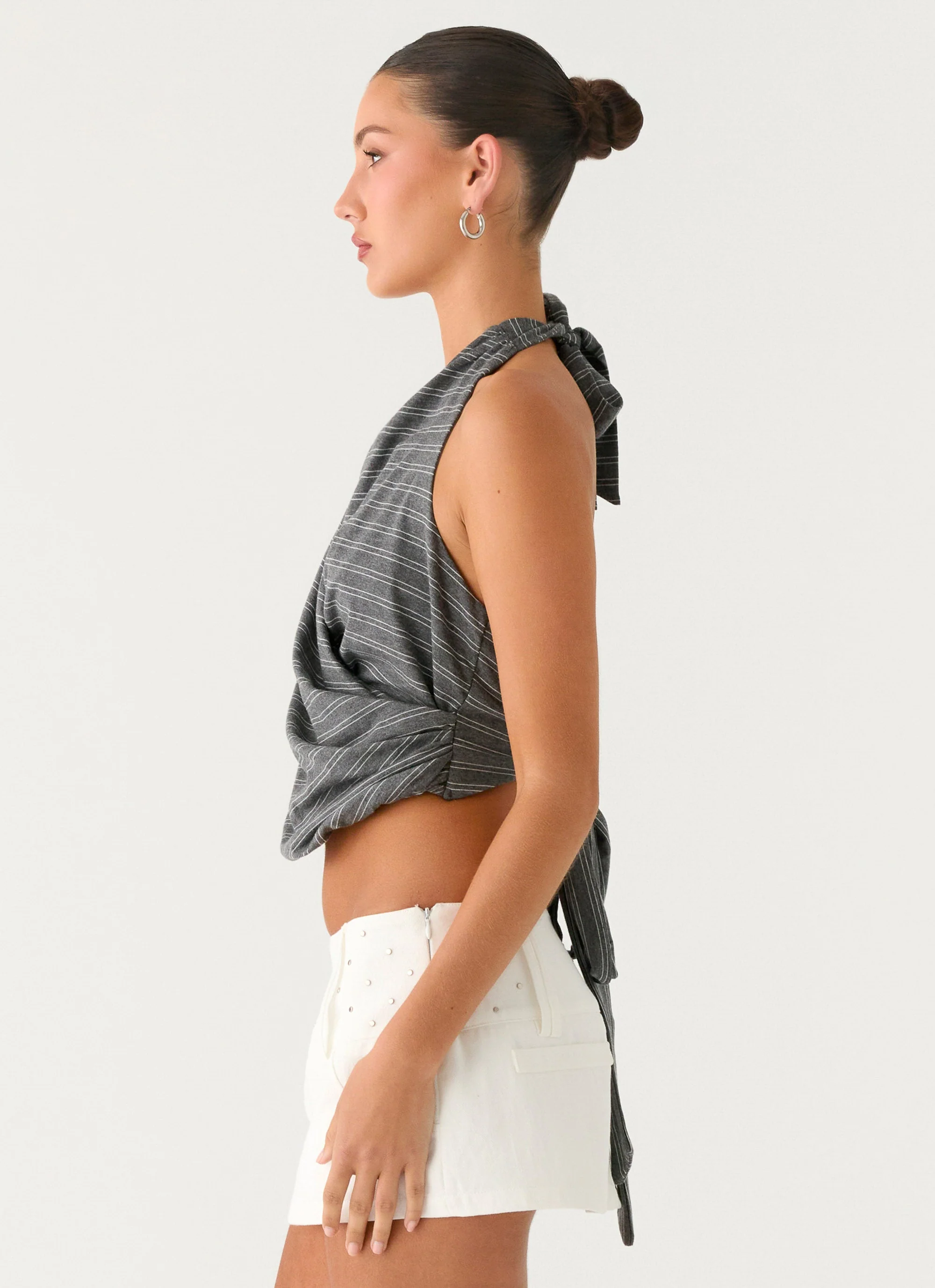 Vassy Halter Top - Grey Marle Stripe - Image 3
