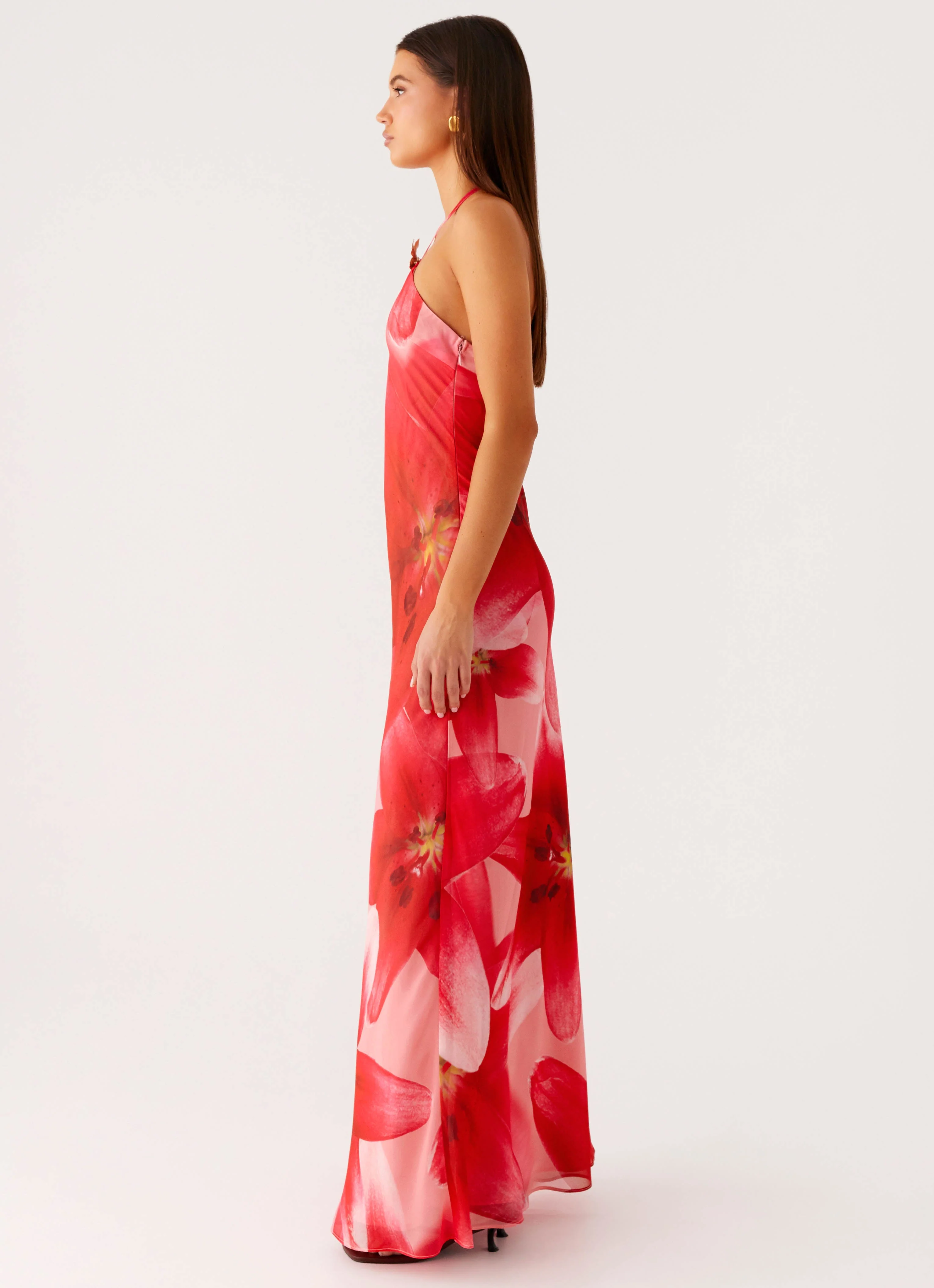 Vatiana Chiffon Maxi Dress - Peach Watermelon Flower - Image 3
