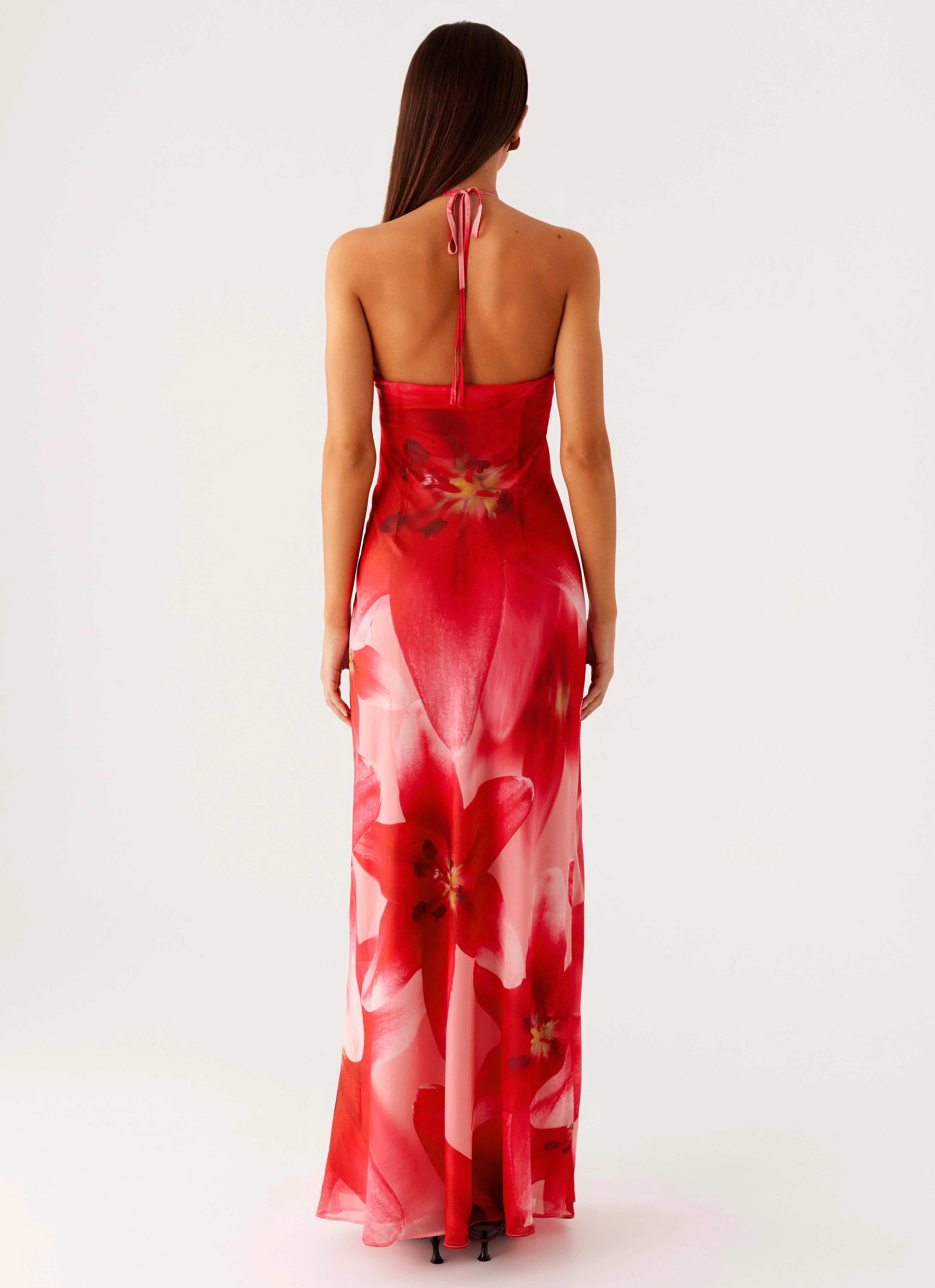 Vatiana Chiffon Maxi Dress - Peach Watermelon Flower - Image 4