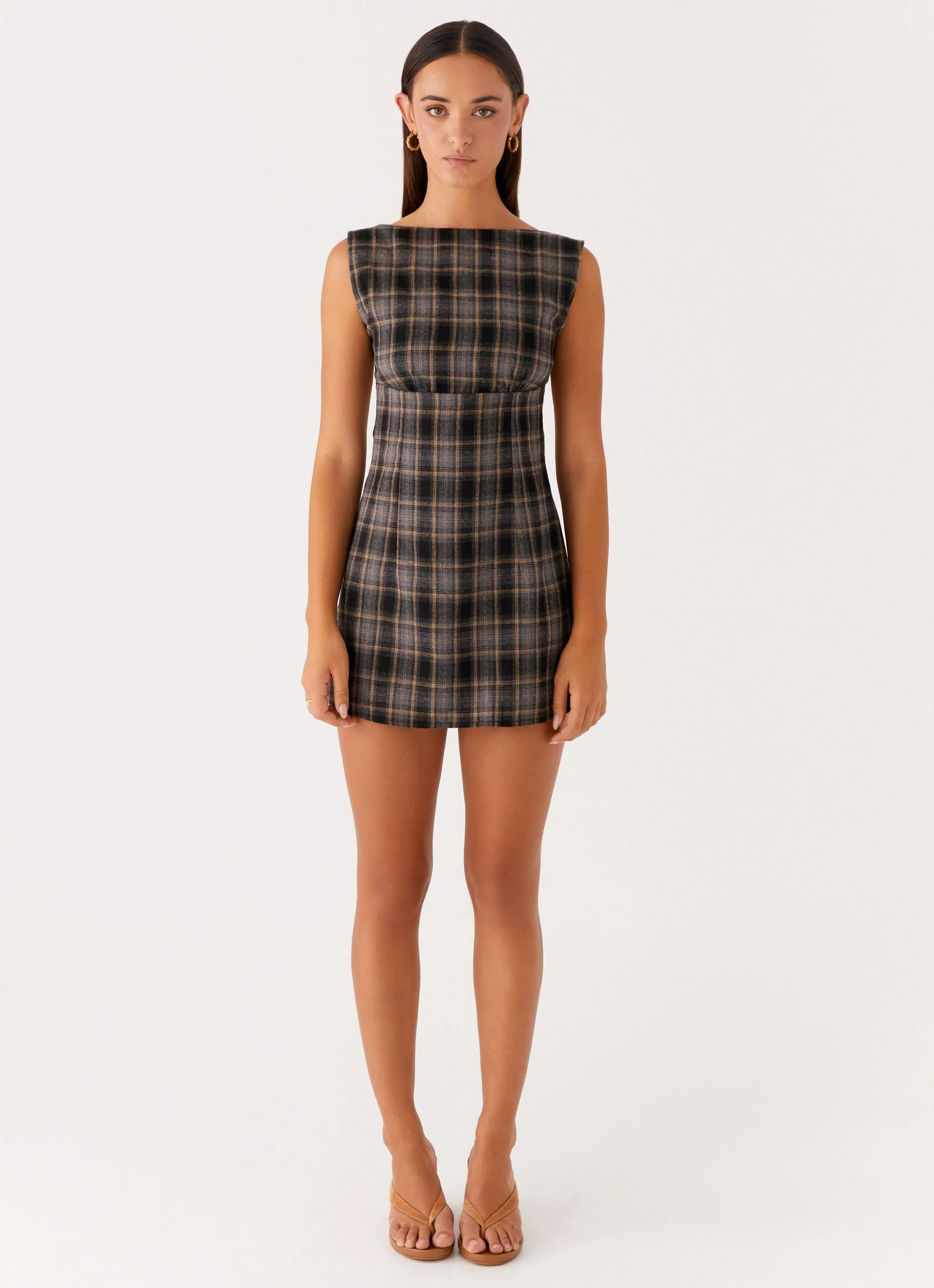 Vella Mini Dress - Brown Check - Image 3