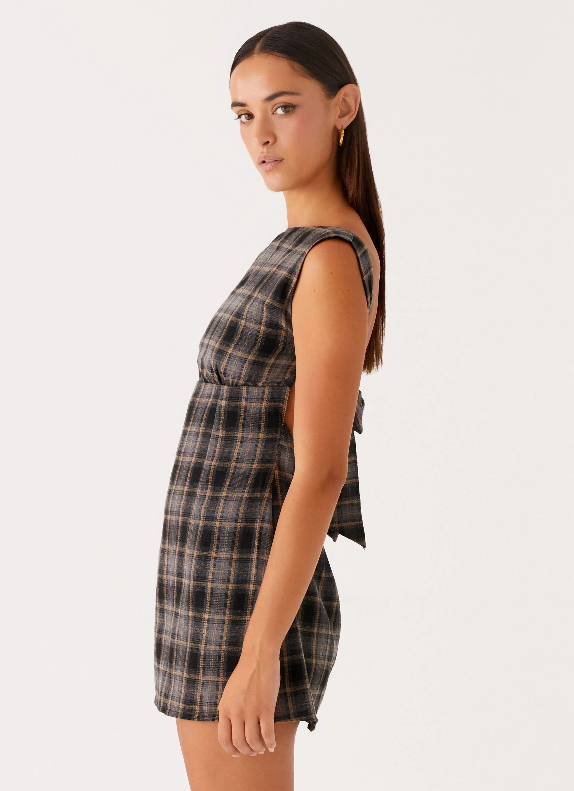 Vella Mini Dress - Brown Check - Image 4