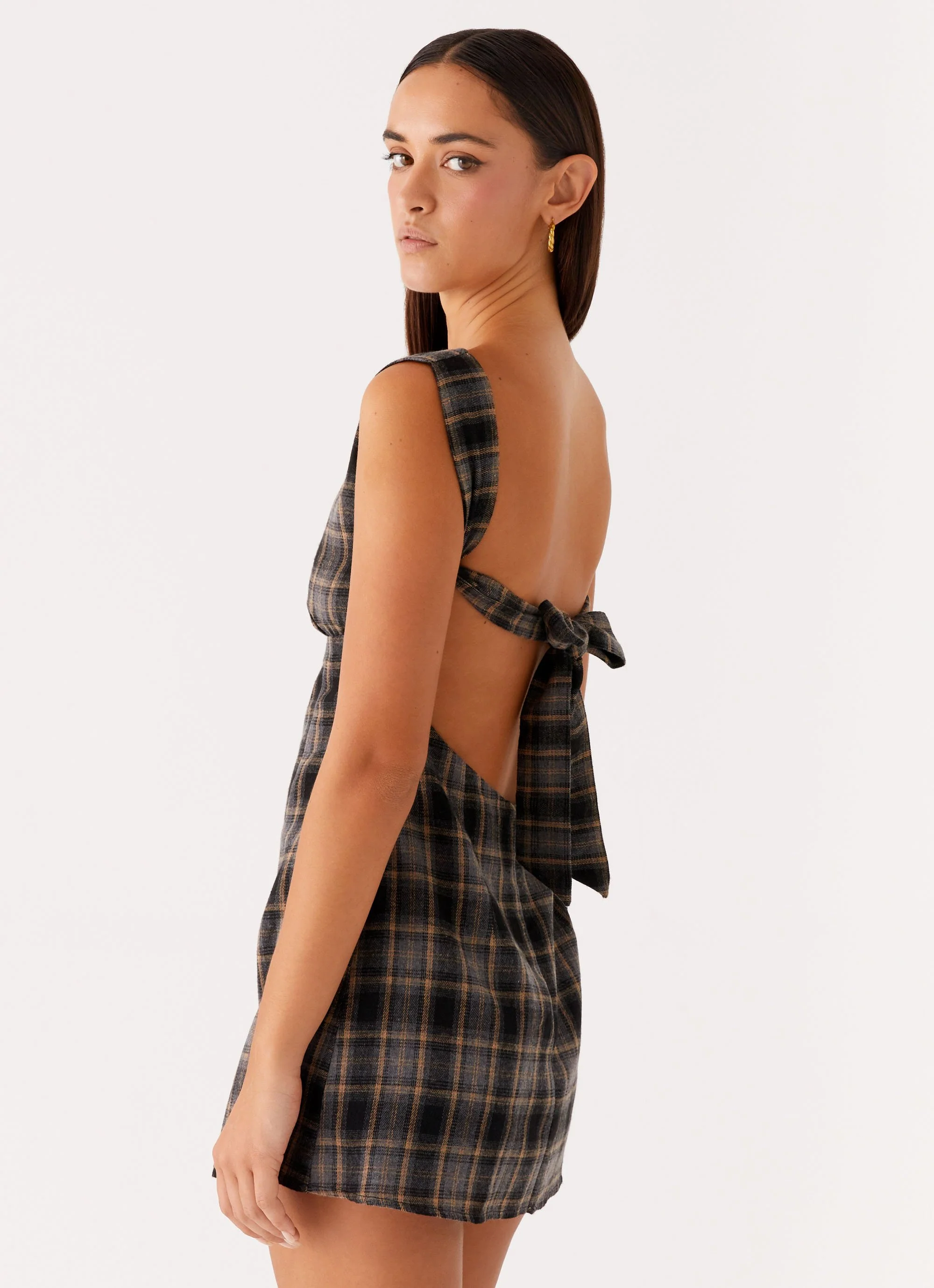 Vella Mini Dress - Brown Check - Image 7