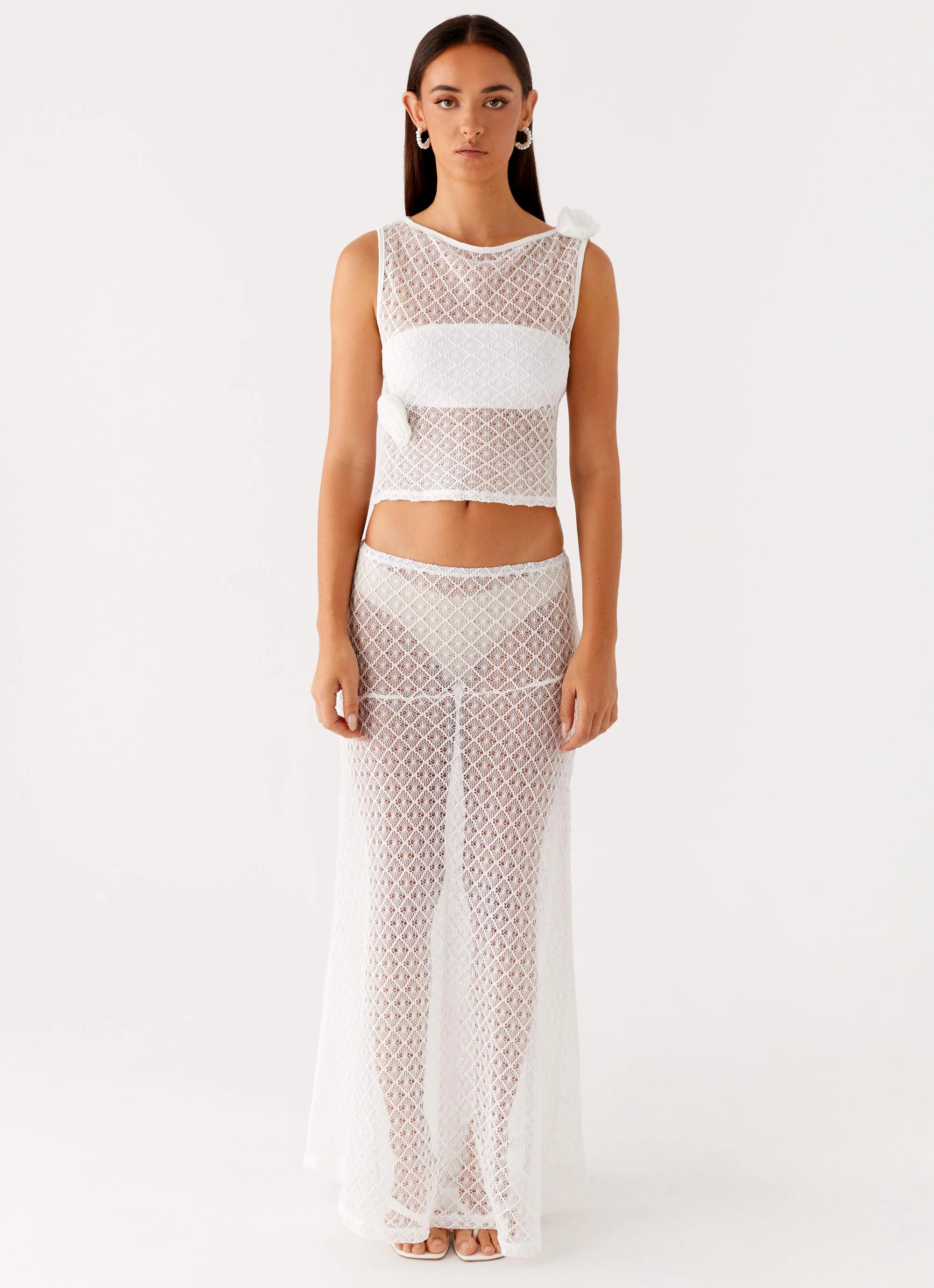 Velli Crochet Maxi Skirt - White - Image 2