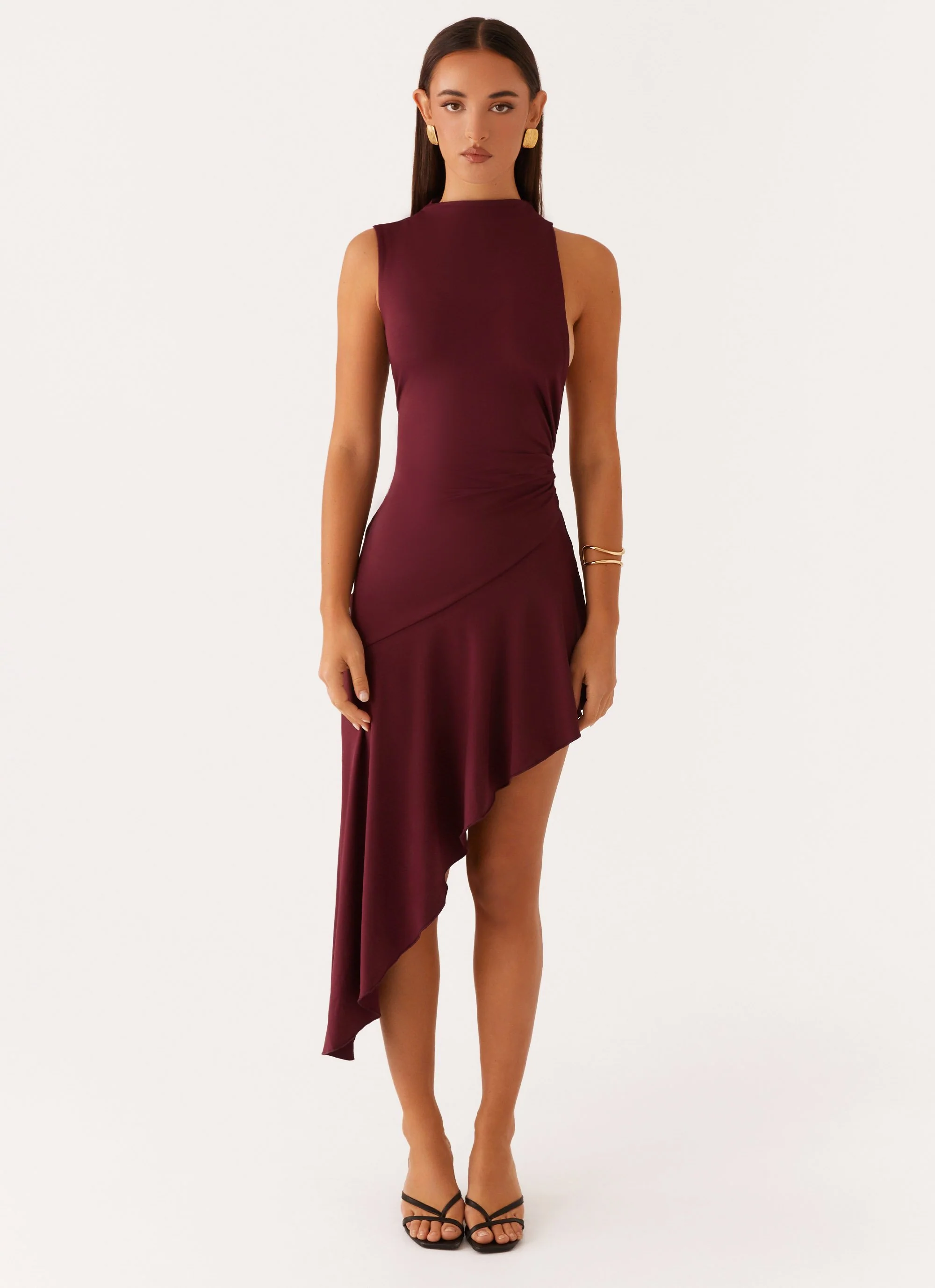Venetia Asymmetric Maxi Dress - Deep Maroon - Image 2