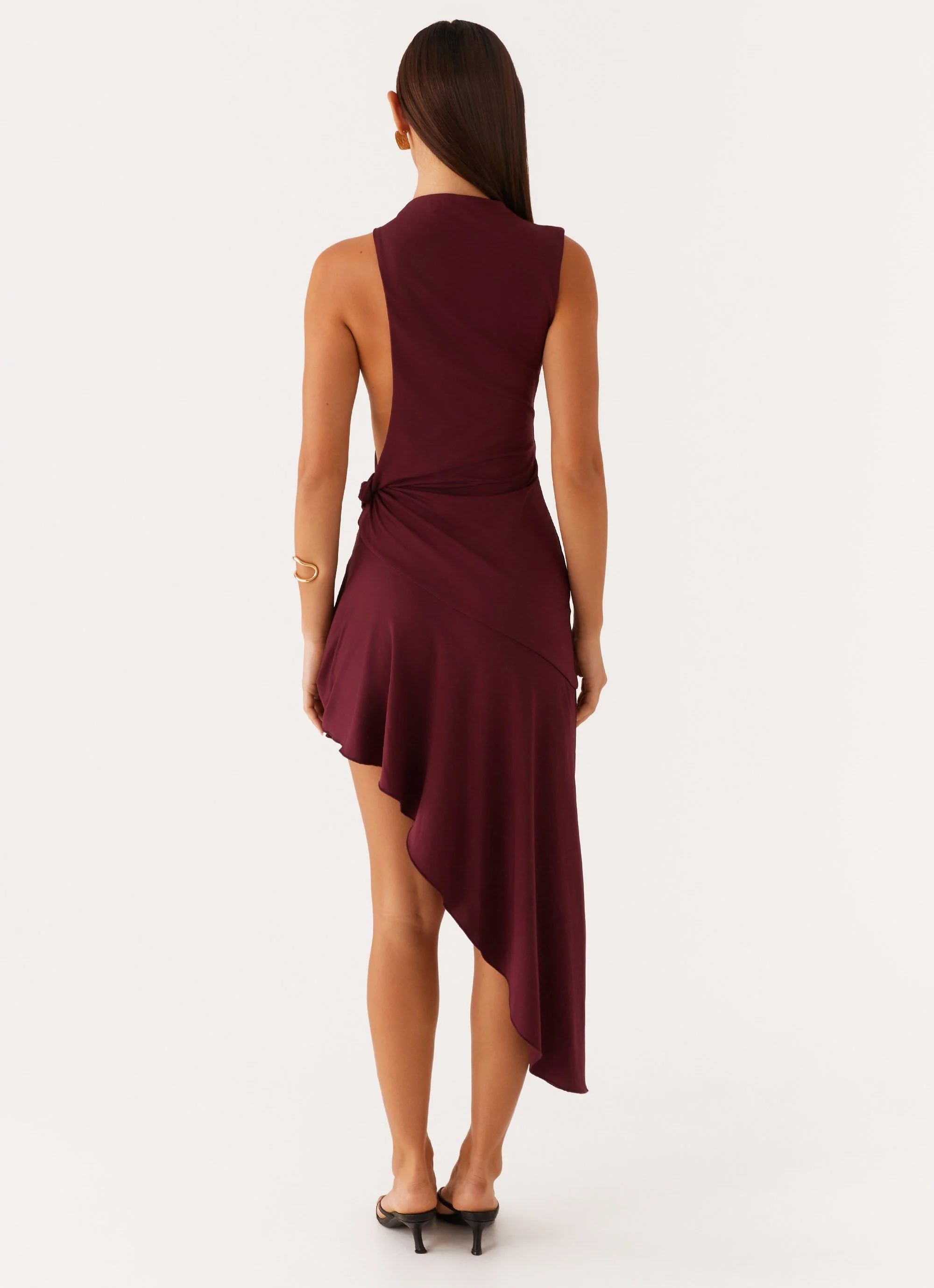 Venetia Asymmetric Maxi Dress - Deep Maroon - Image 4
