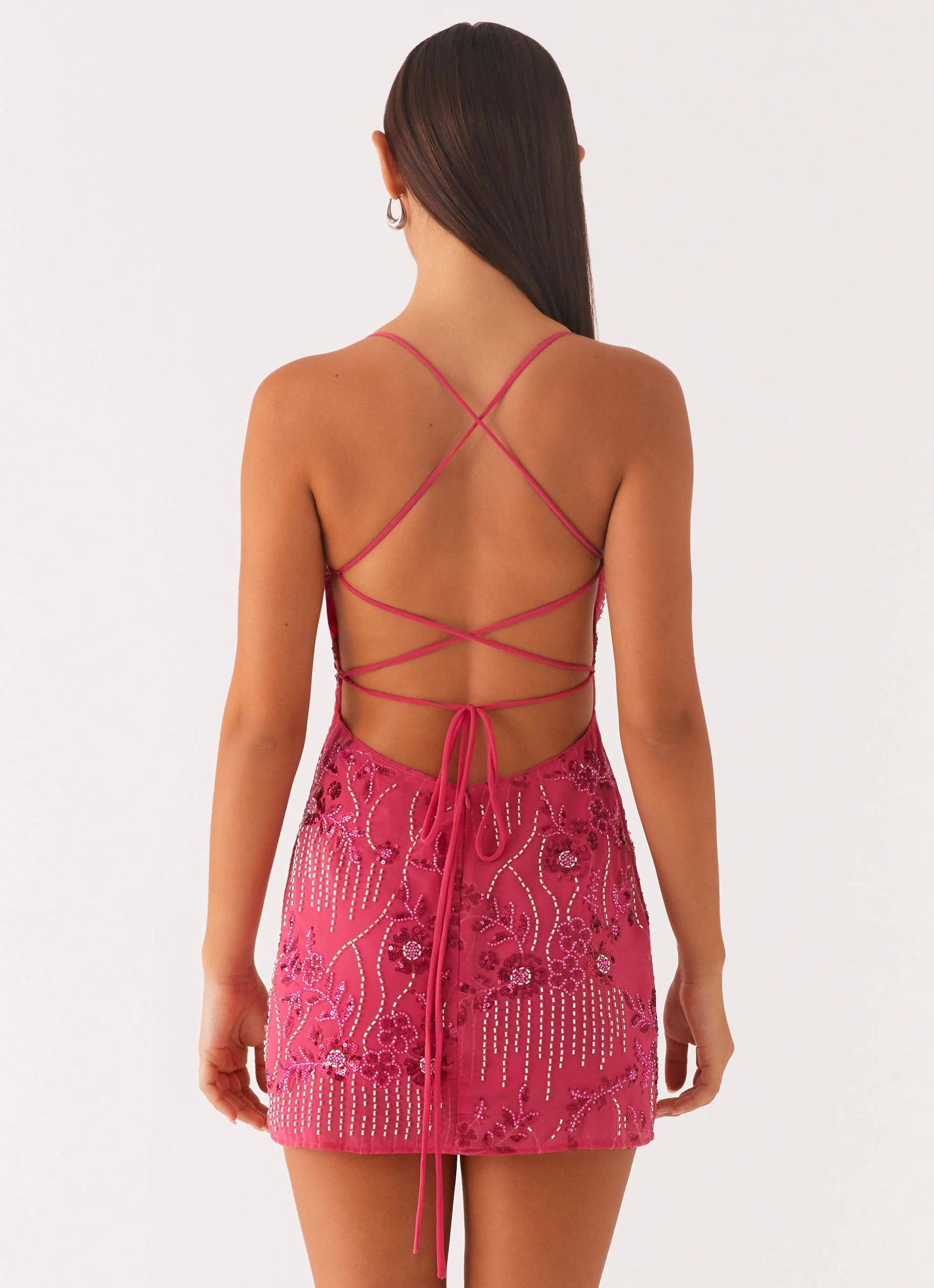 Vietta Sequin Cami Micro Mini Dress - Fuchsia - Image 3