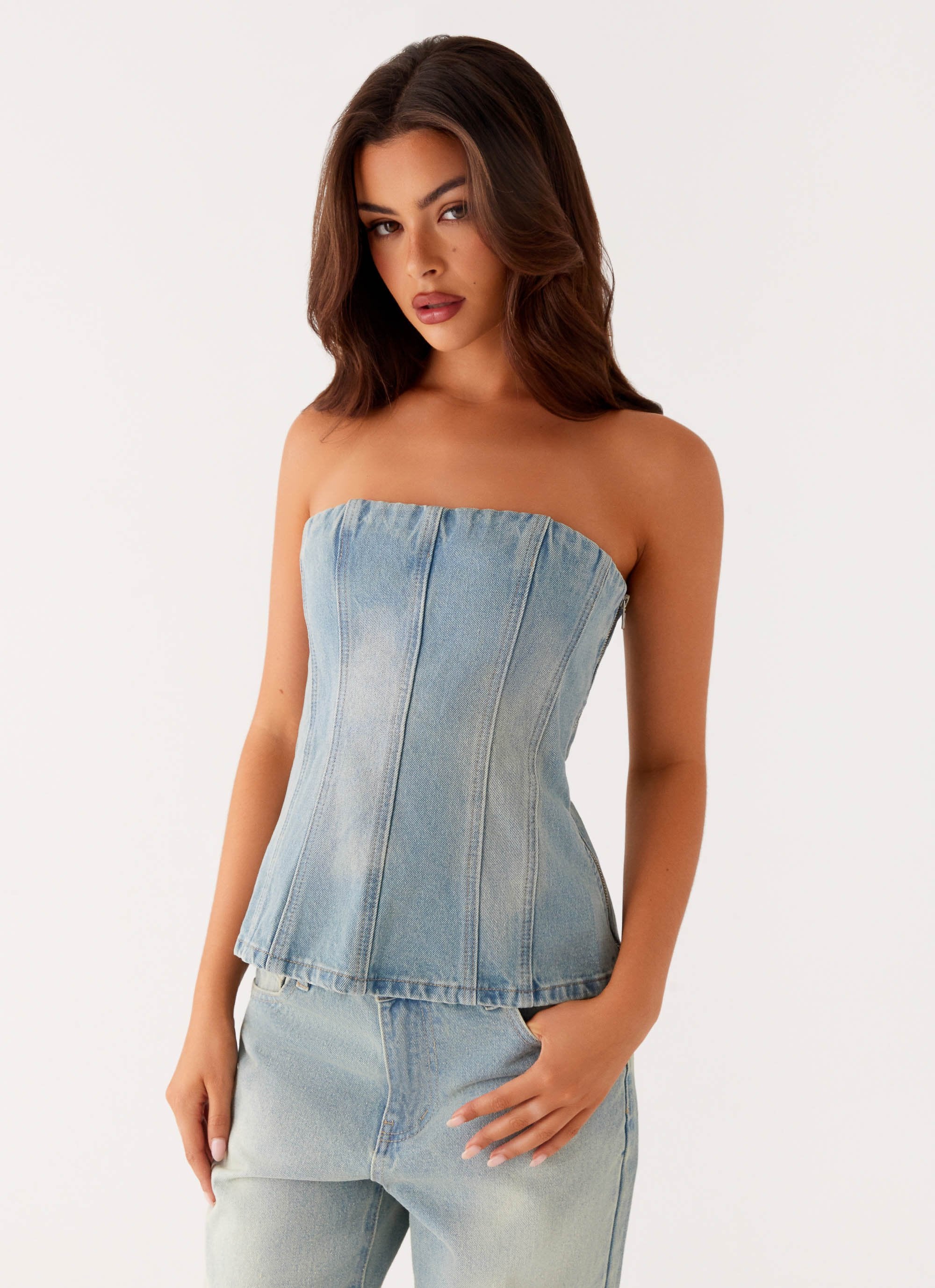 Vino Strapless Denim Top - Vintage Denim - Image 2