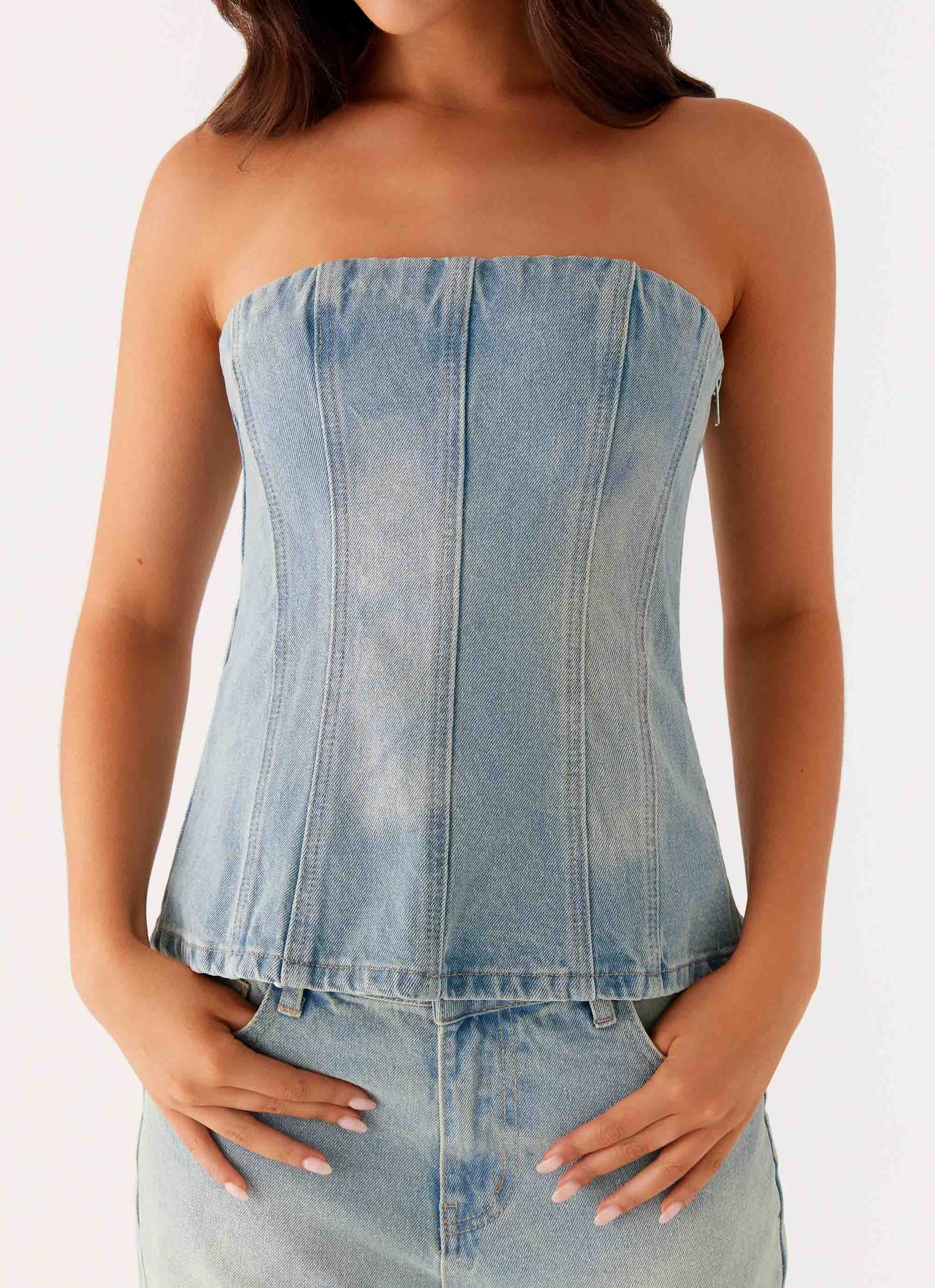 Vino Strapless Denim Top - Vintage Denim - Image 7