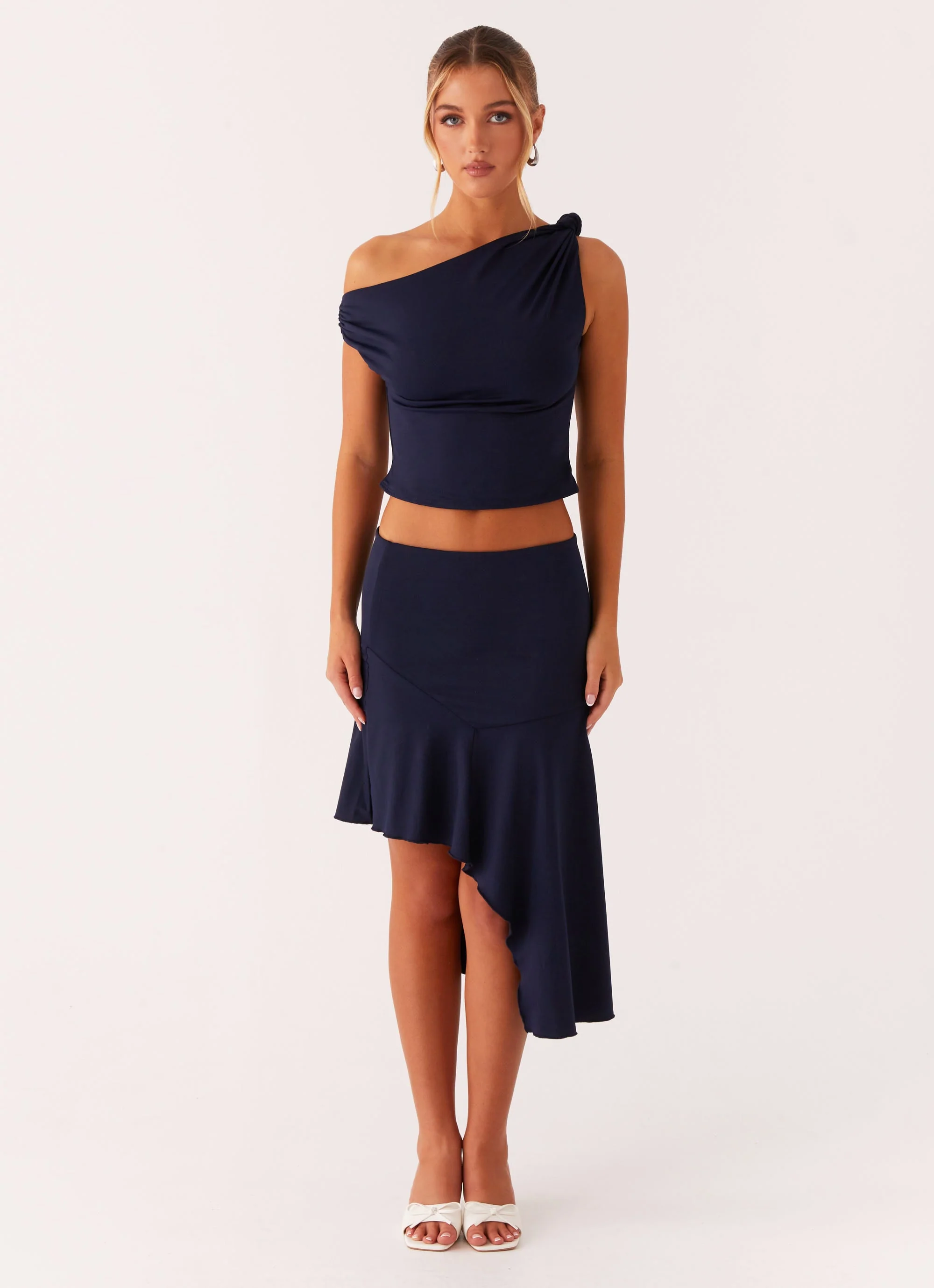 Viola Twist Shoulder Top - Navy - Image 2