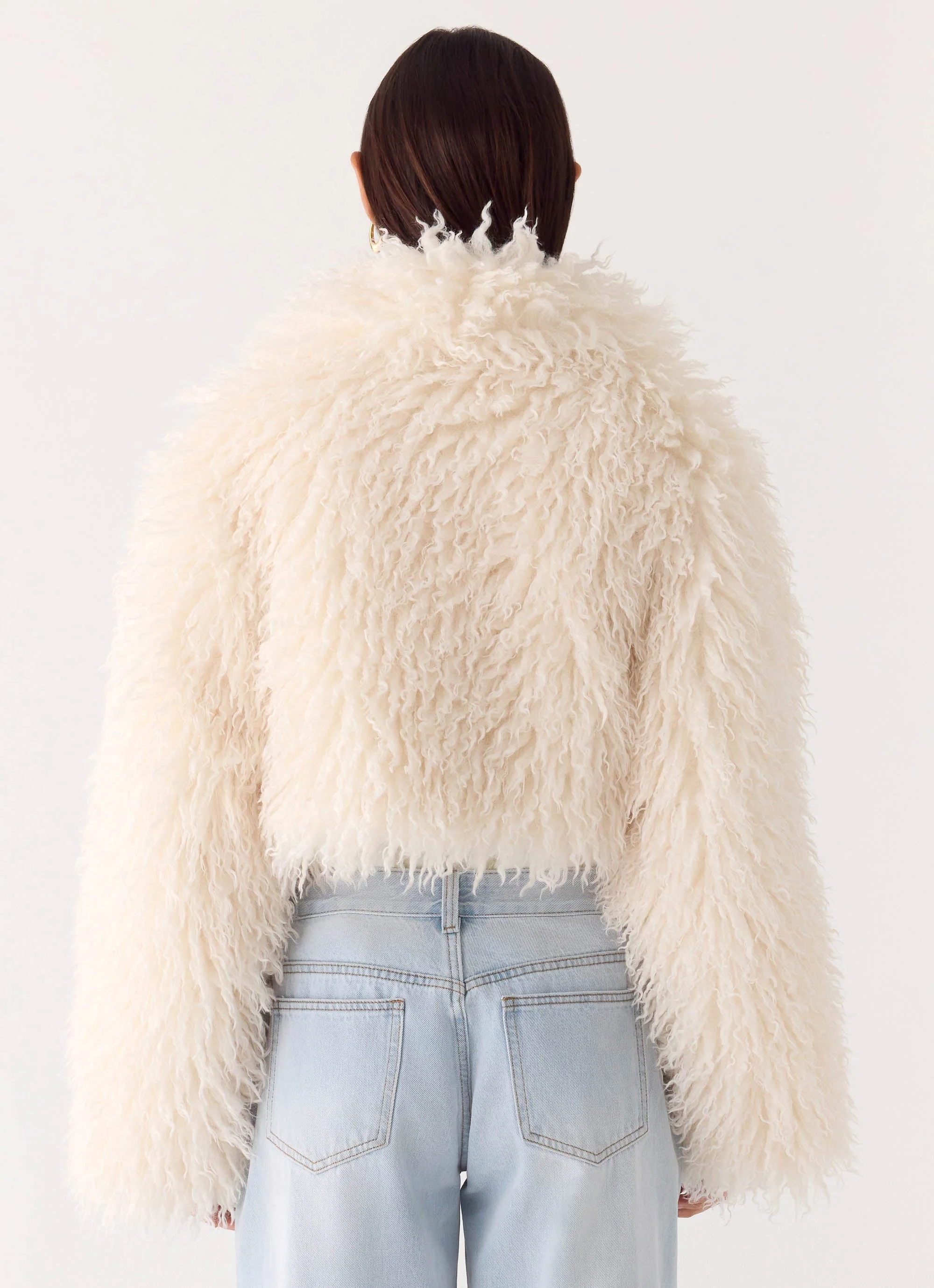 Virginia Cropped Faux Fur Jacket - Ivory - Image 4