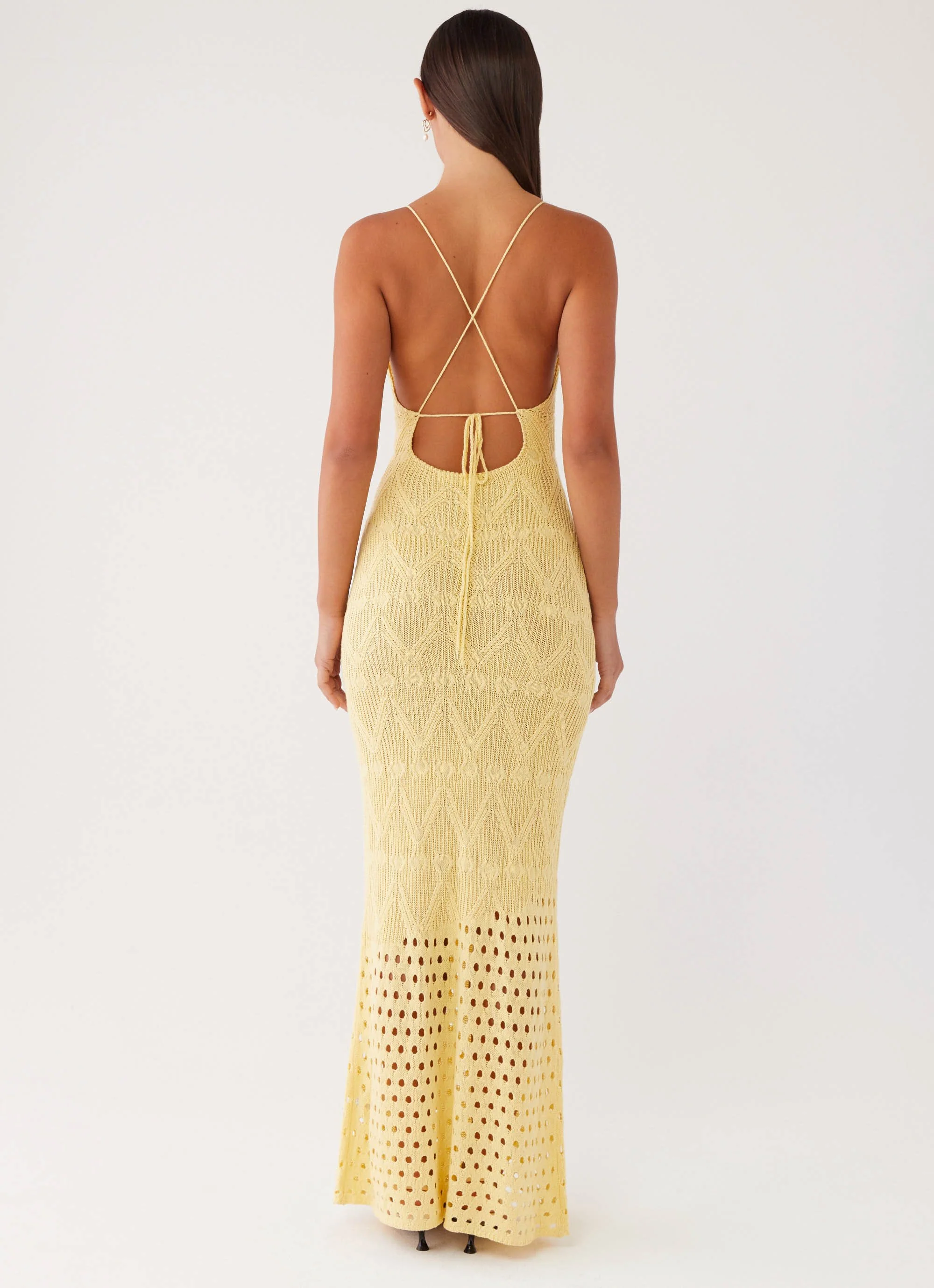 Vivid Dreams Crochet Maxi Dress - Yellow - Image 5