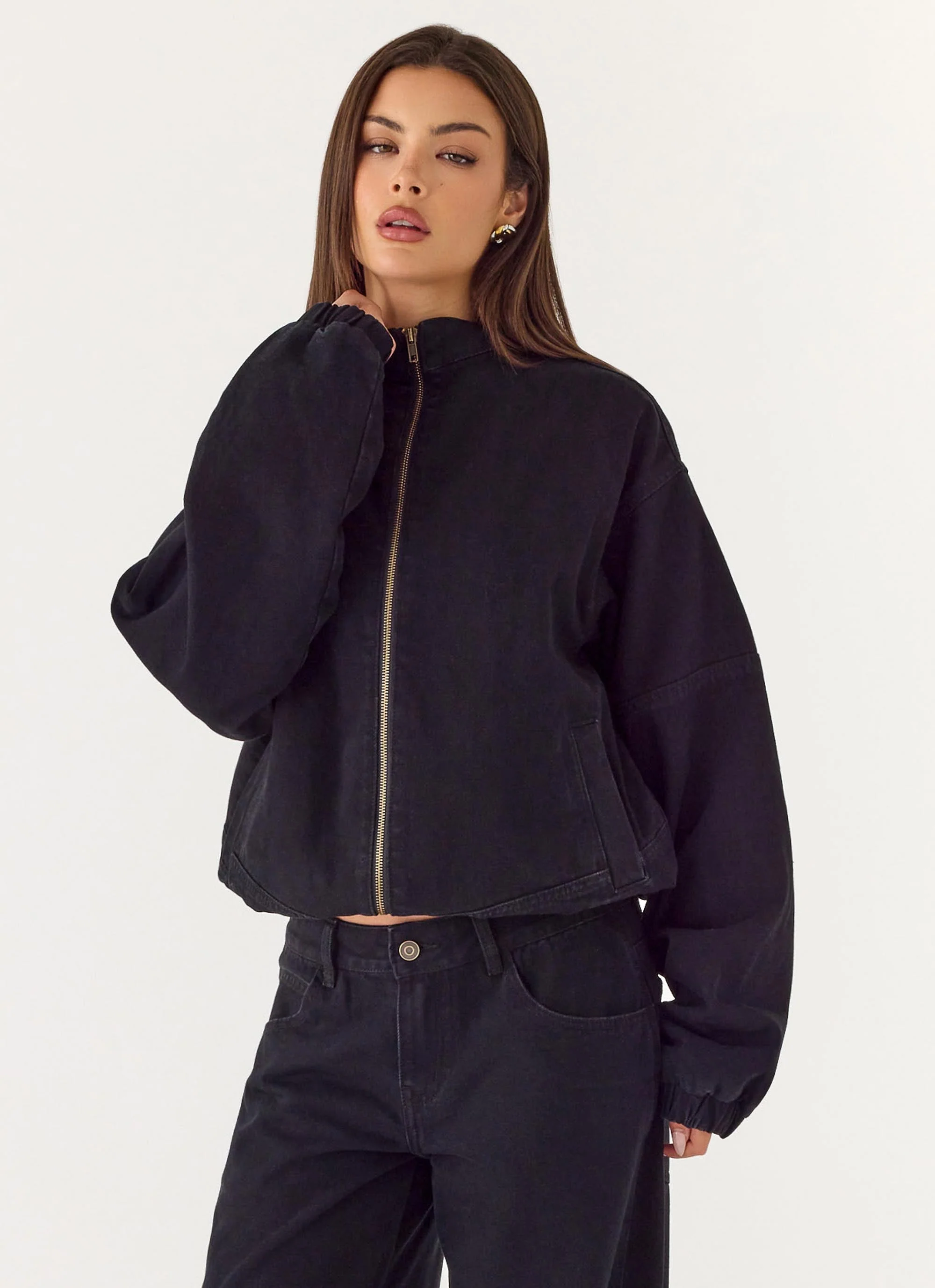 Waylon Denim Bomber Jacket - Black - Image 6