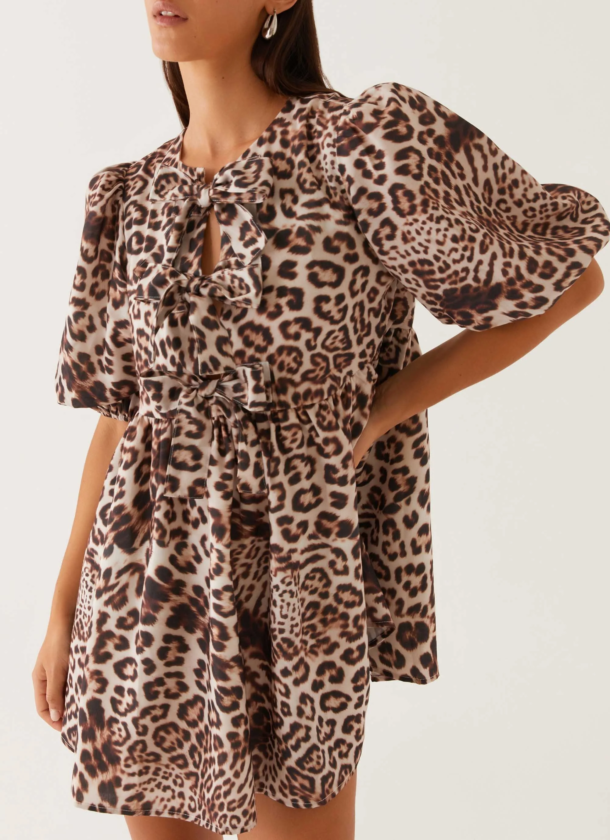 Western Wind Tie Mini Dress - Leopard - Image 5