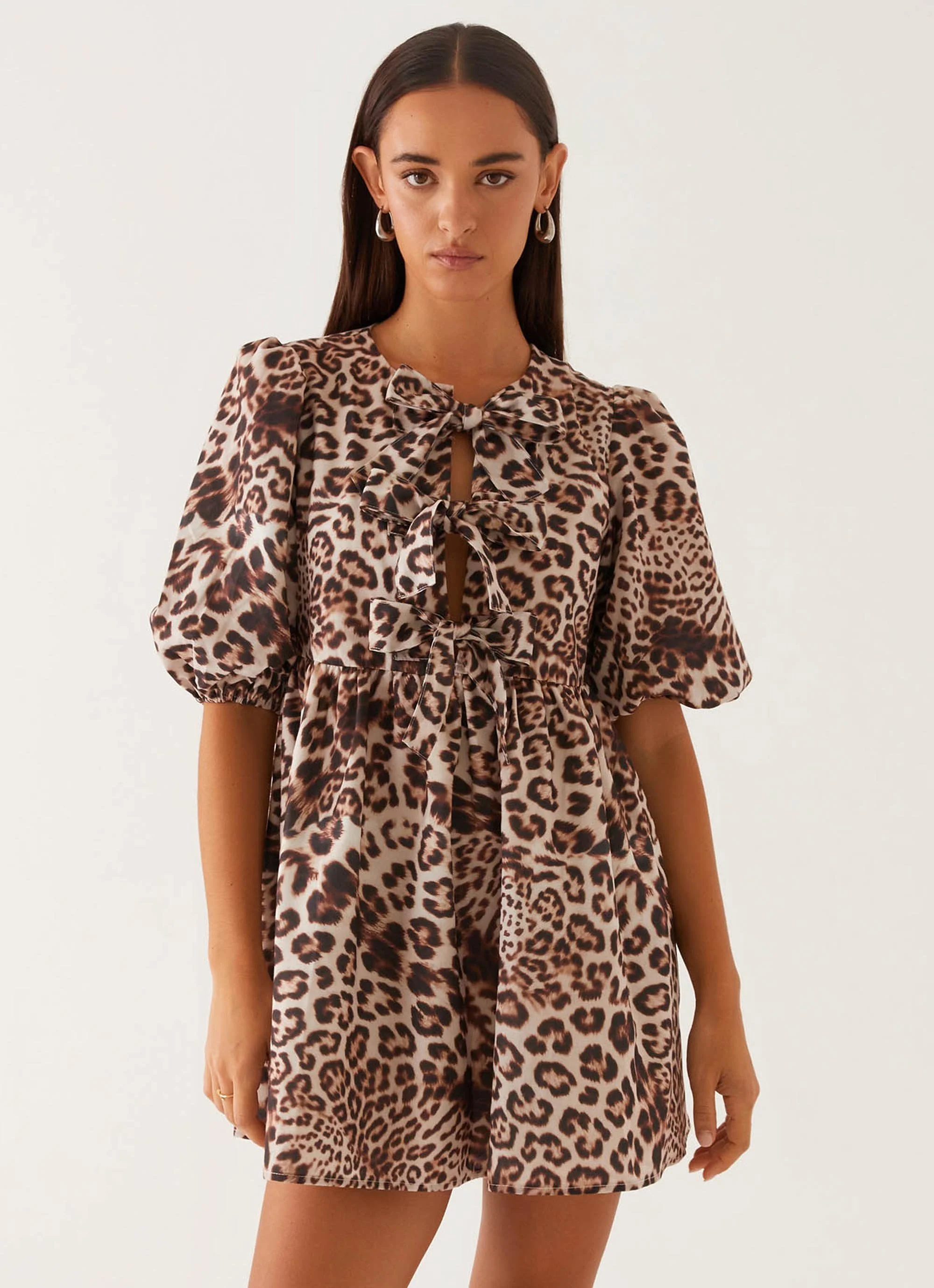 Western Wind Tie Mini Dress - Leopard - Image 6