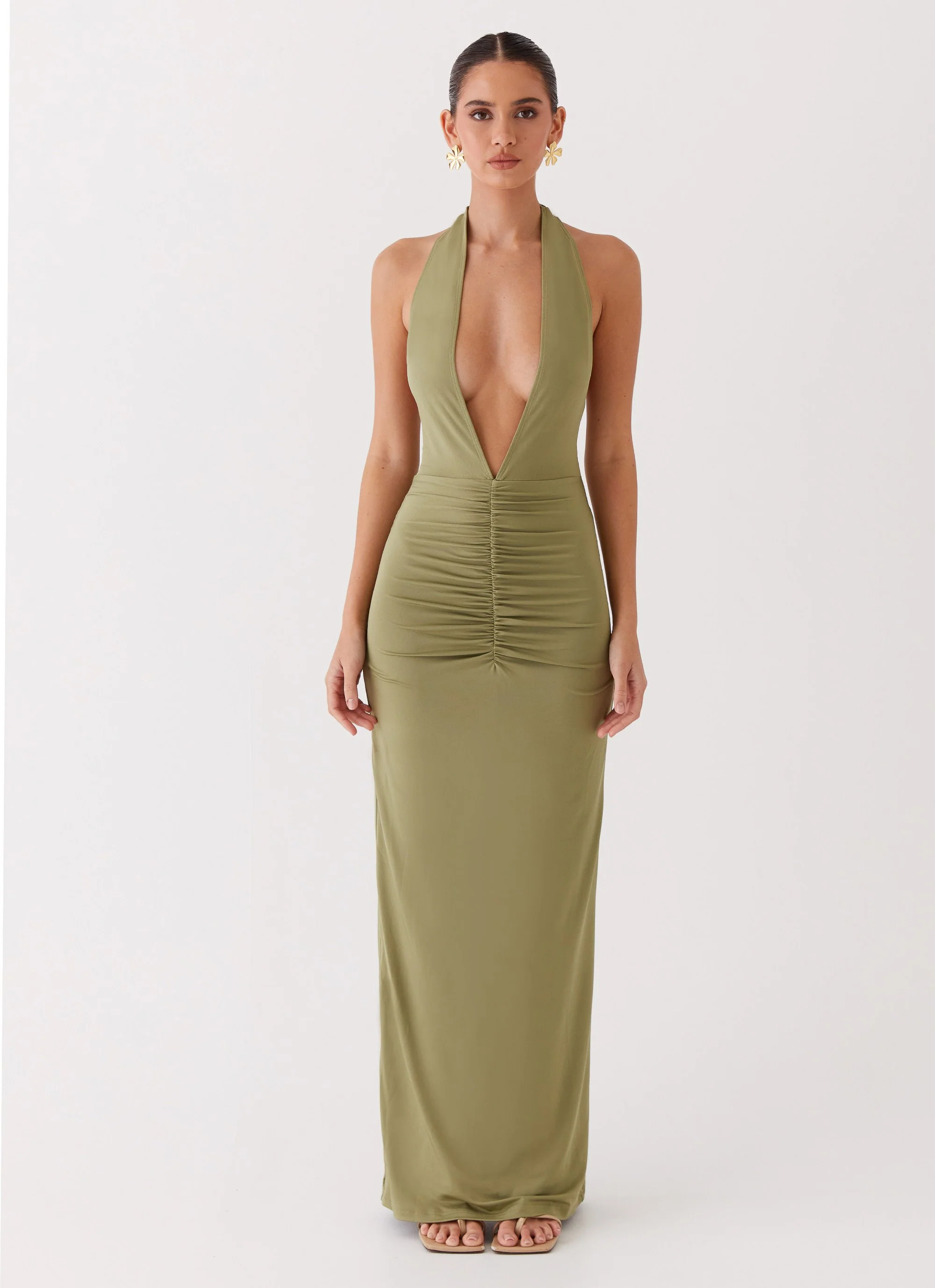 Whisked Away Halterneck Maxi Dress - Olive - Image 3