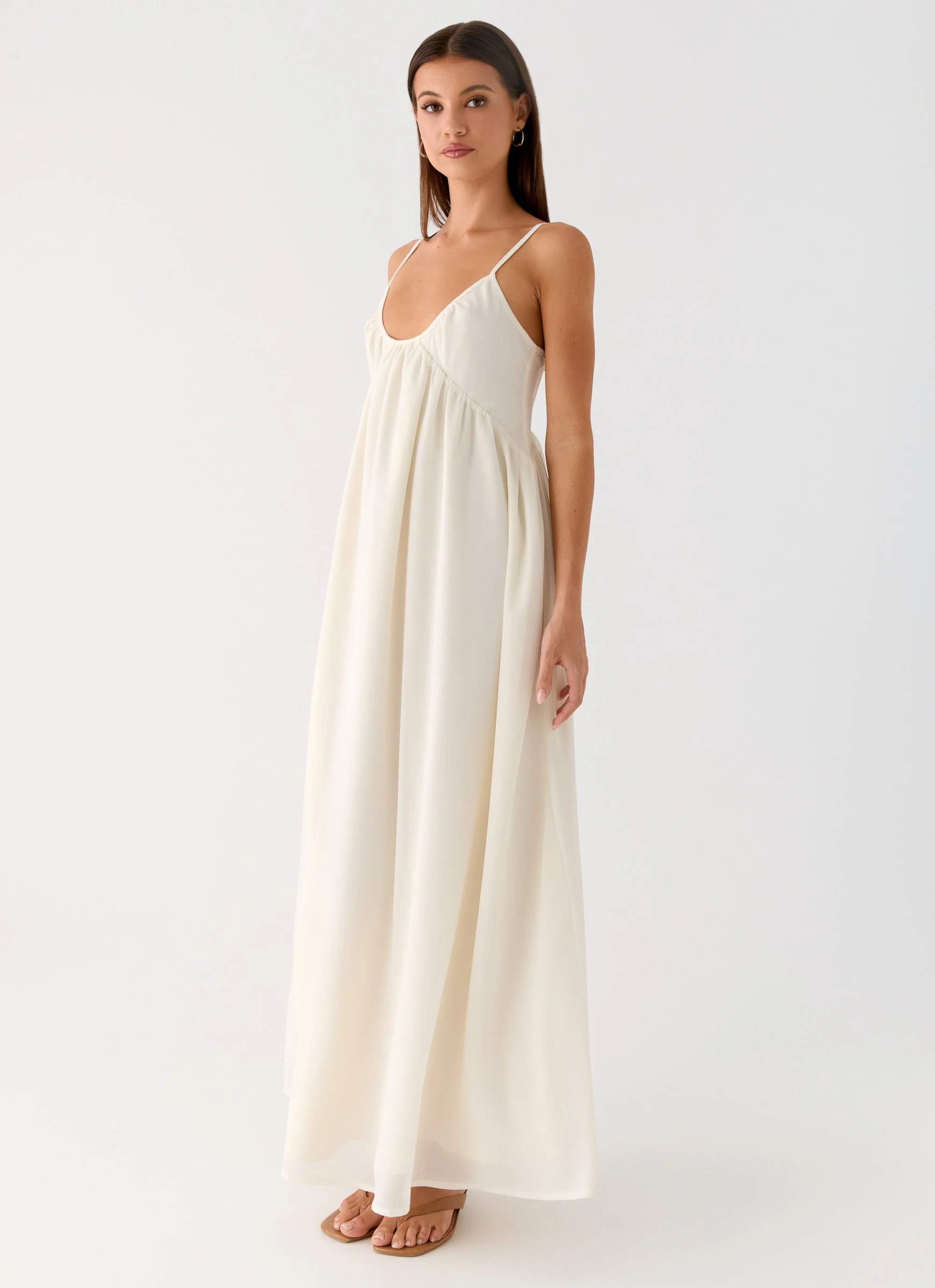 Whisperlight Chiffon Scooped Neck Maxi Dress - White - Image 4