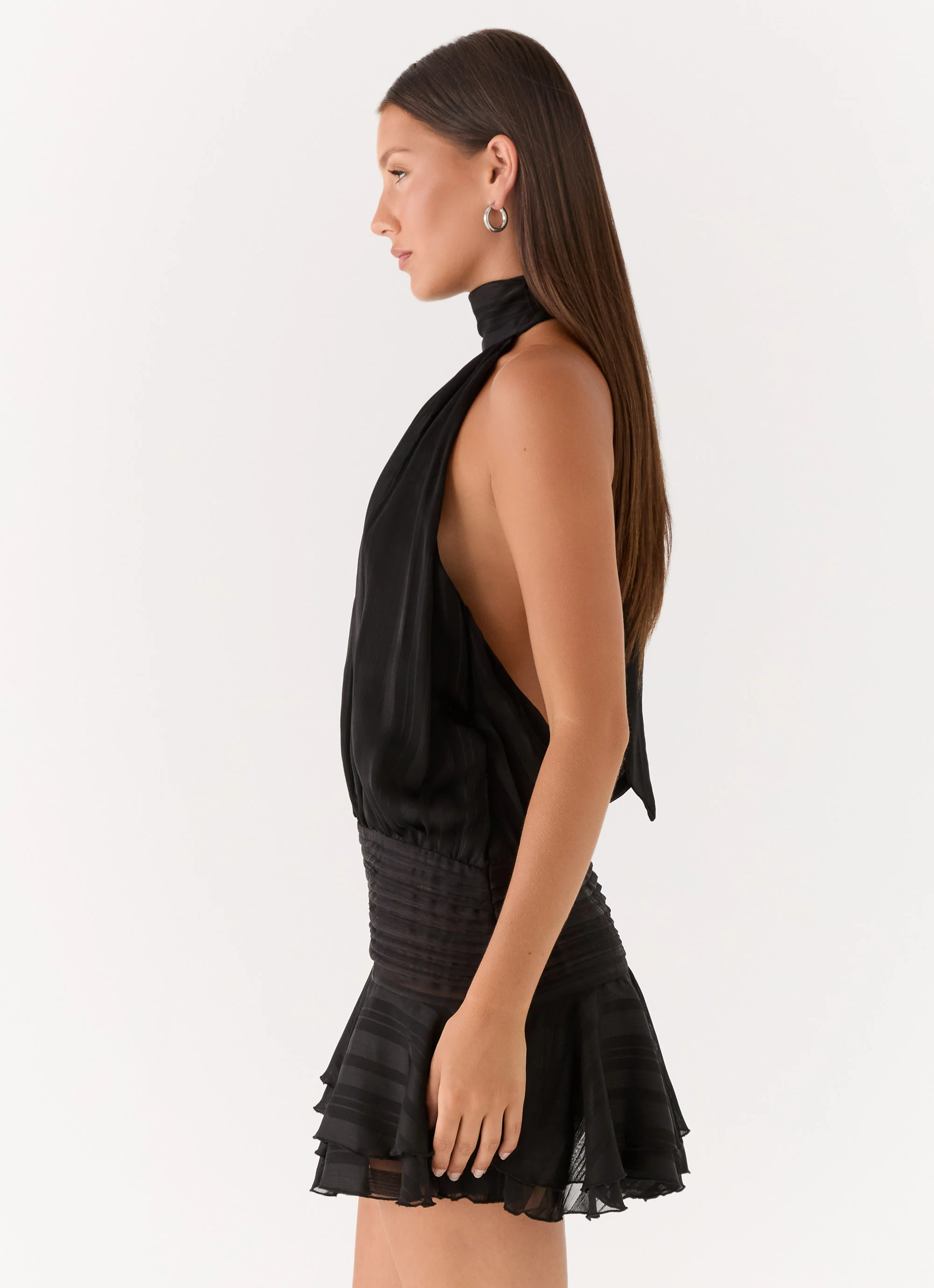 Willow Chiffon Mini Dress - Black - Image 3