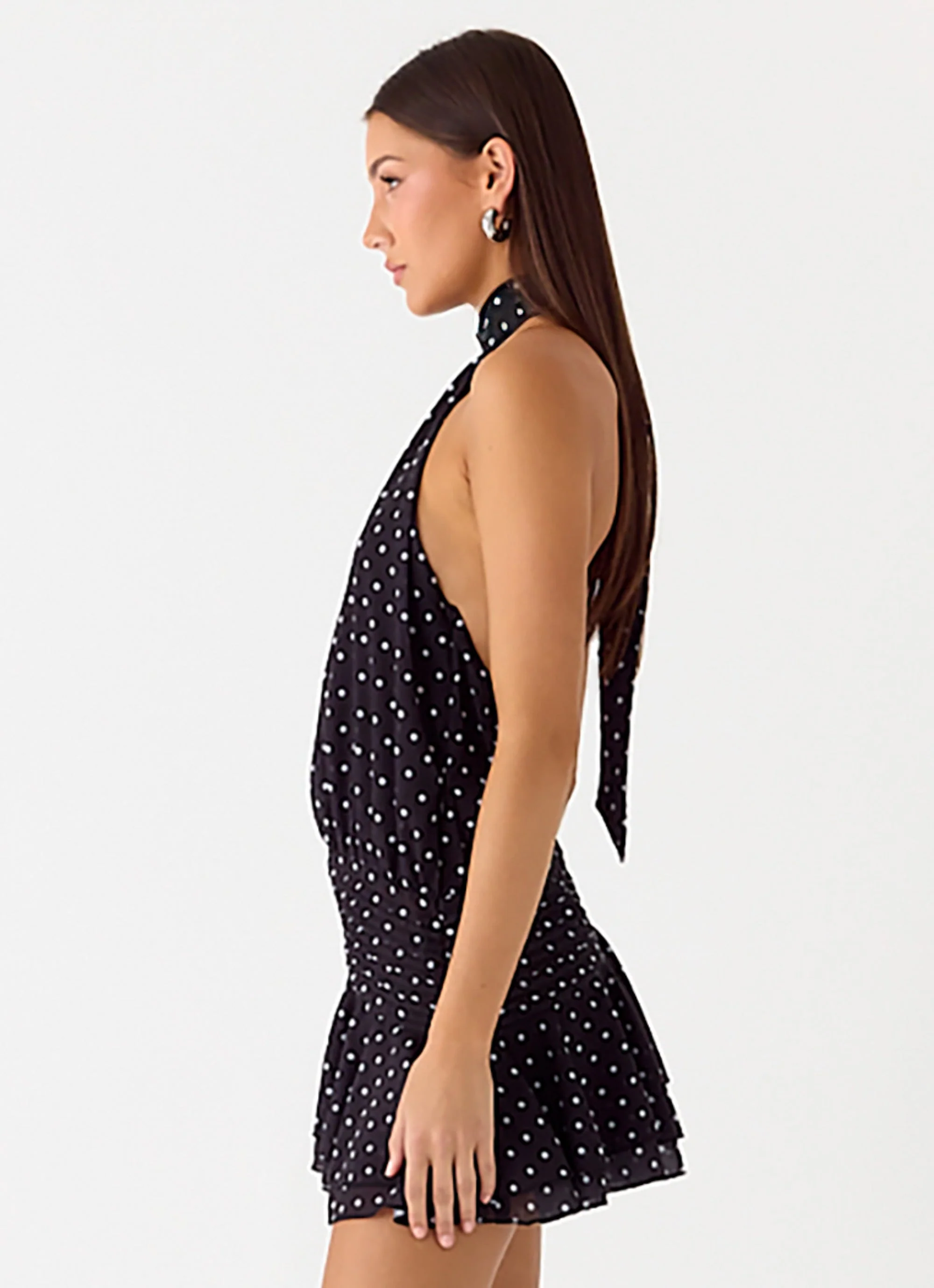 Willow Chiffon Mini Dress - Black Polkadot - Image 3