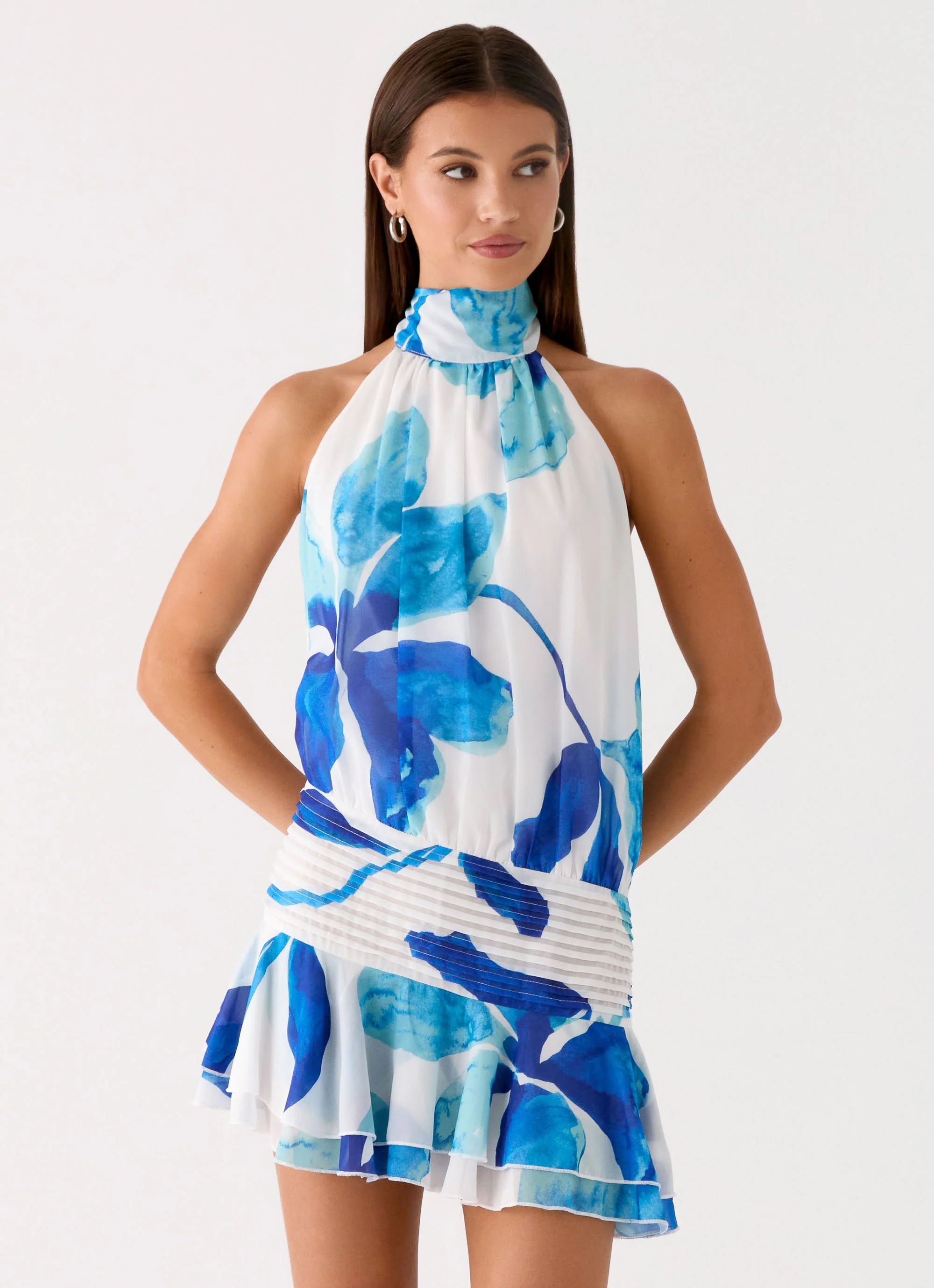 Willow Chiffon Mini Dress - Cerulean Bloom - Image 6