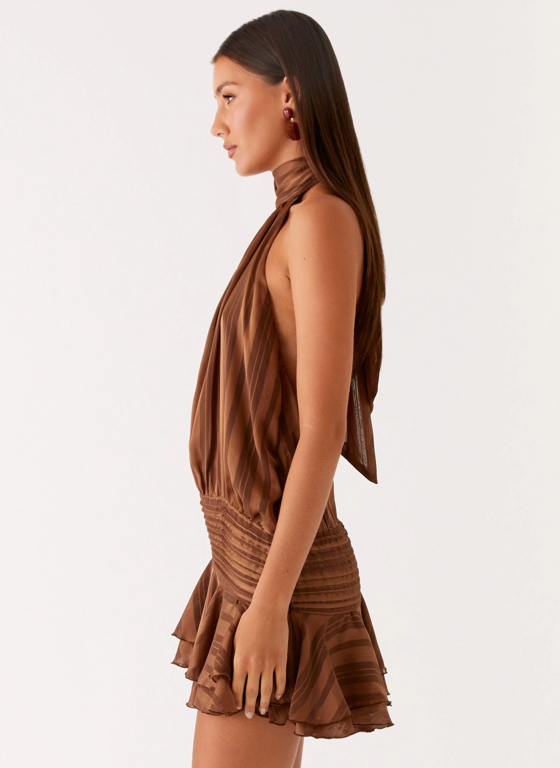 Willow Chiffon Mini Dress - Chocolate - Image 3