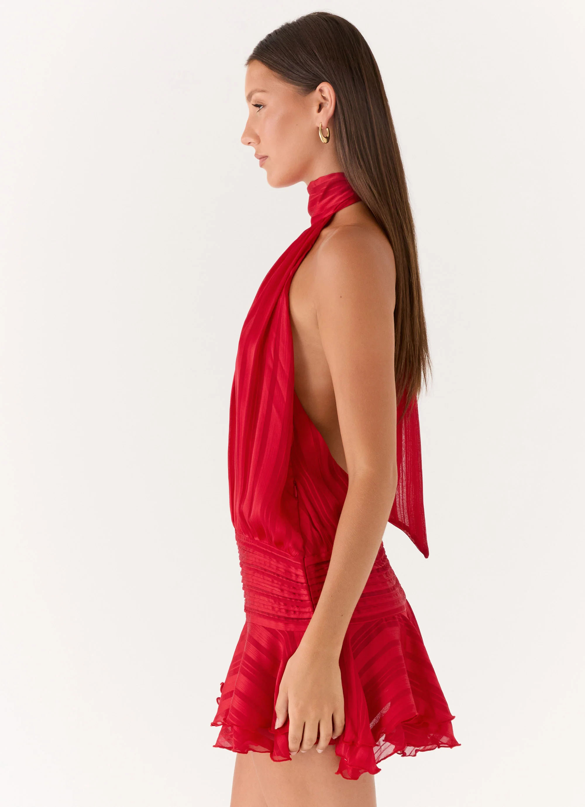 Willow Chiffon Mini Dress - Red - Image 3