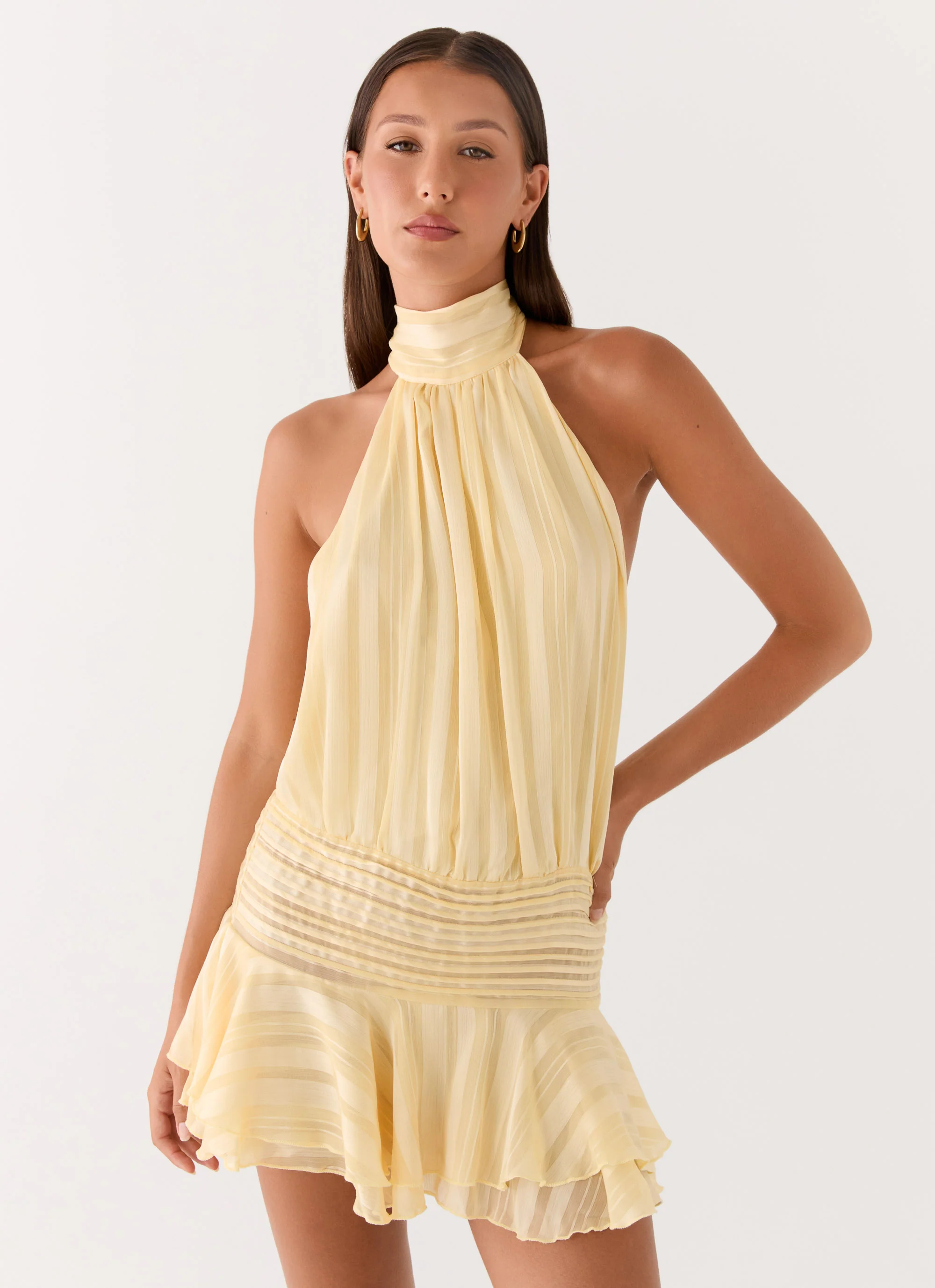 Willow Chiffon Mini Dress - Yellow - Image 5