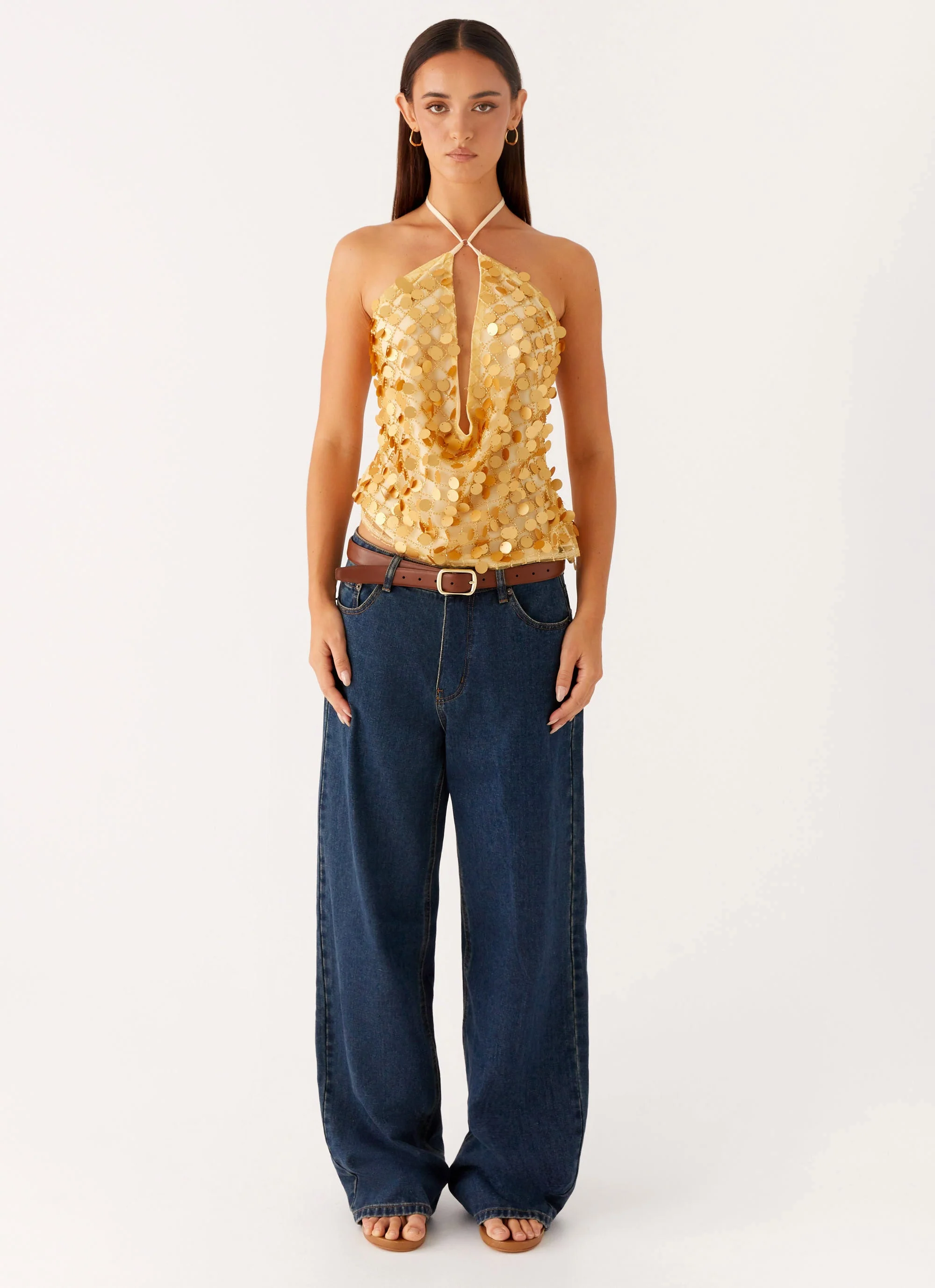 Xander Sequin Halter Top - Gold - Image 5