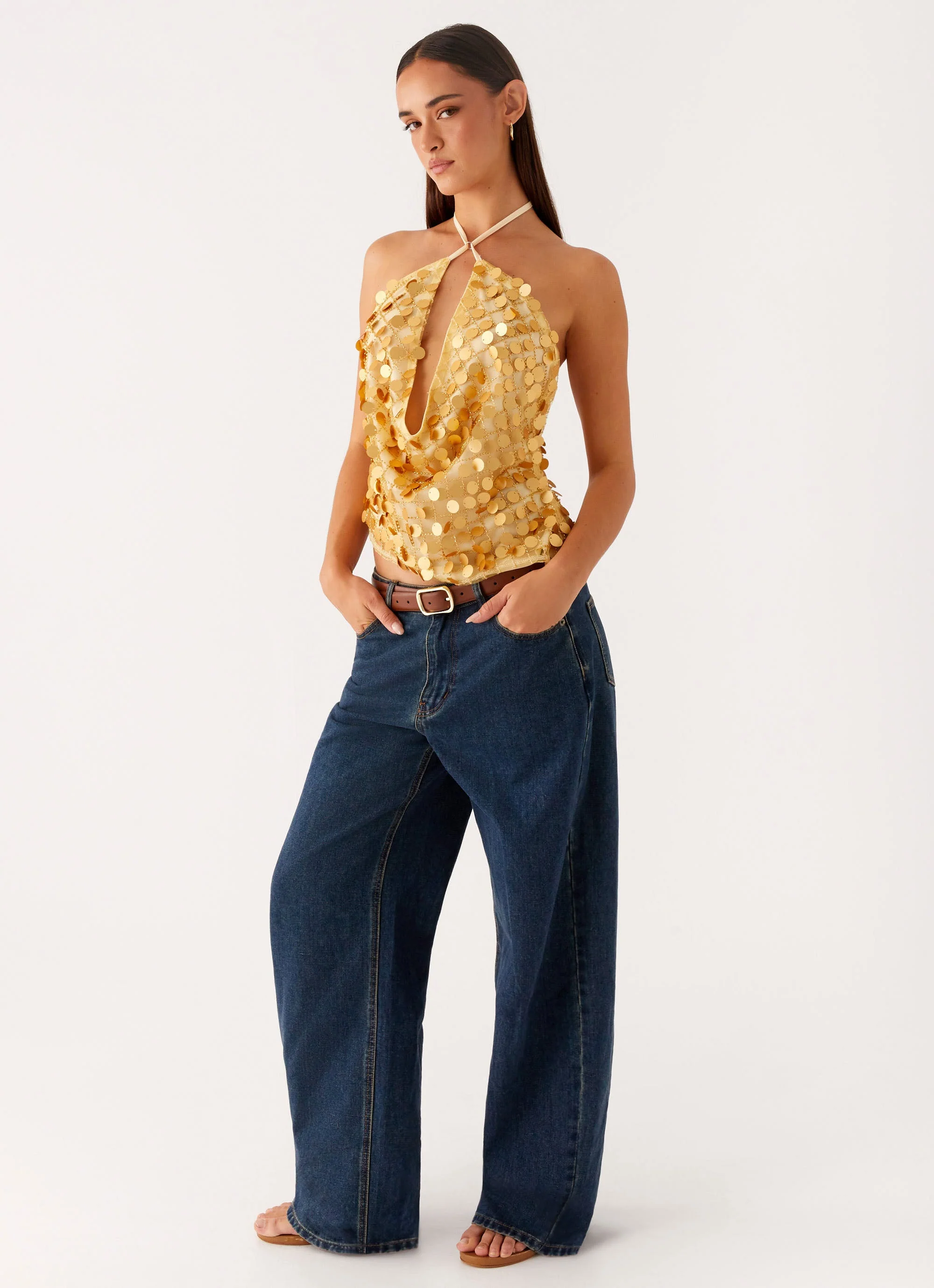 Xander Sequin Halter Top - Gold - Image 6