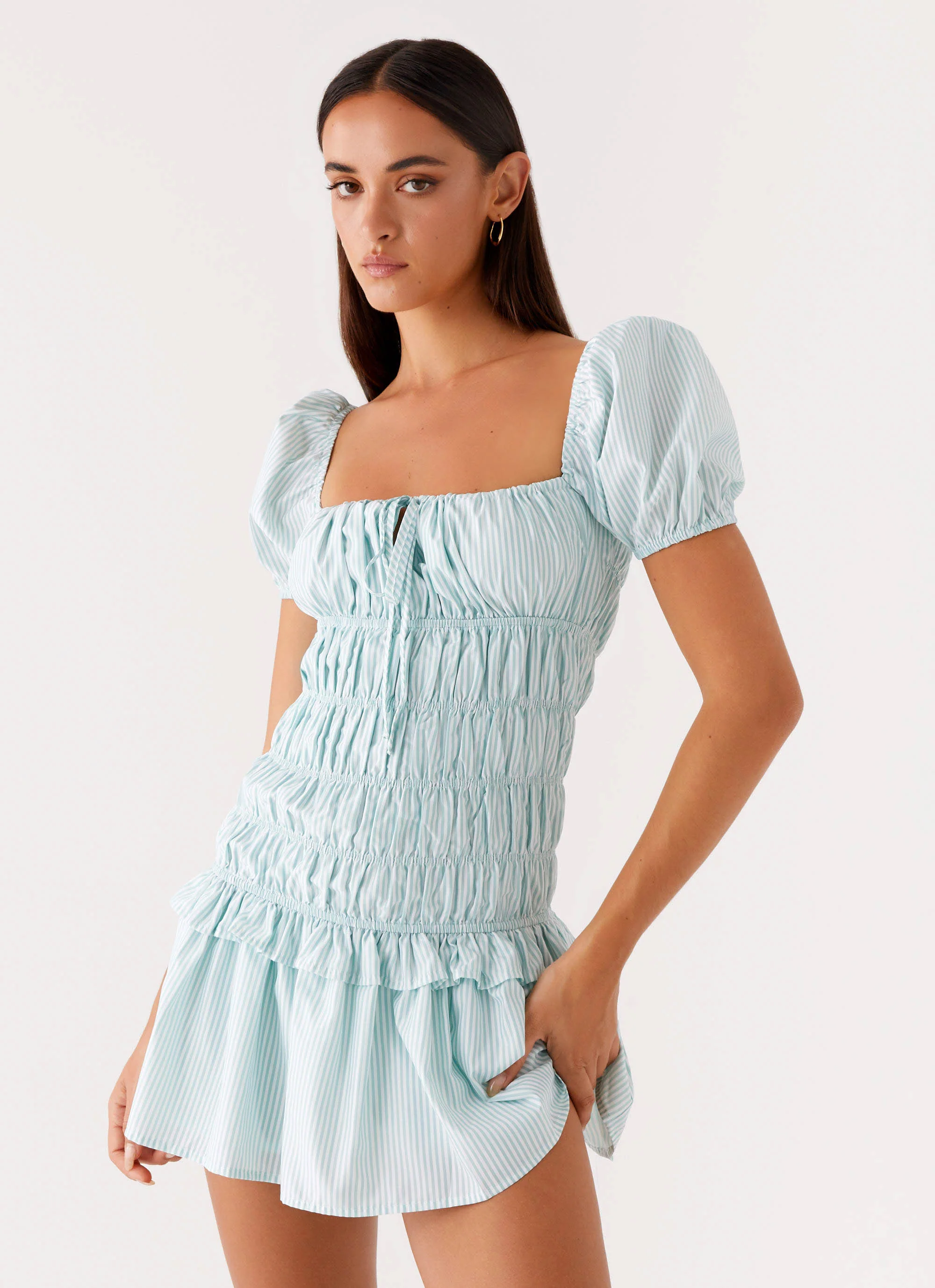 Yolene Mini Dress - Green Gingham - Image 5