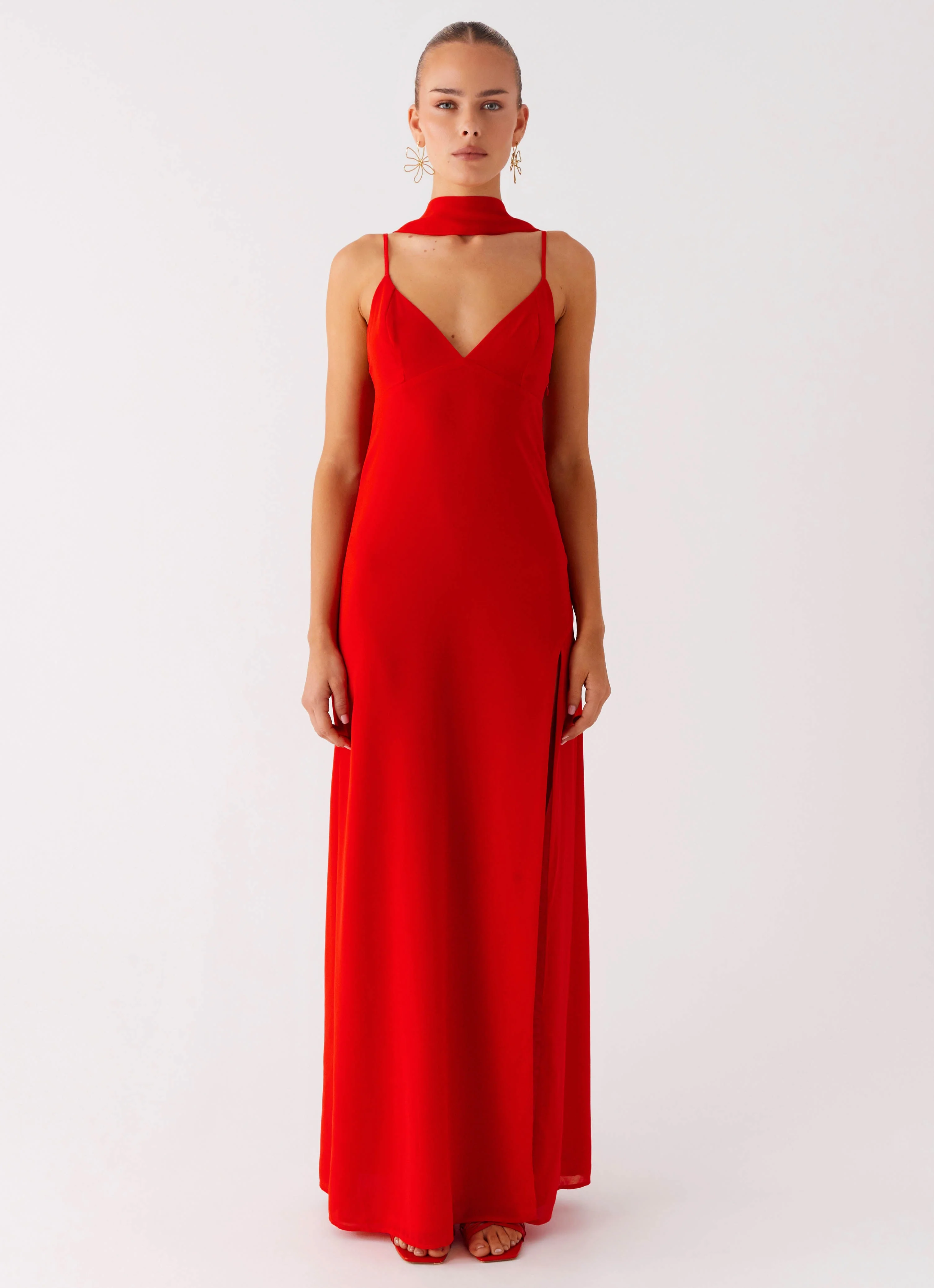 Yorke Scarf Maxi Dress - Raspberry Red - Image 4