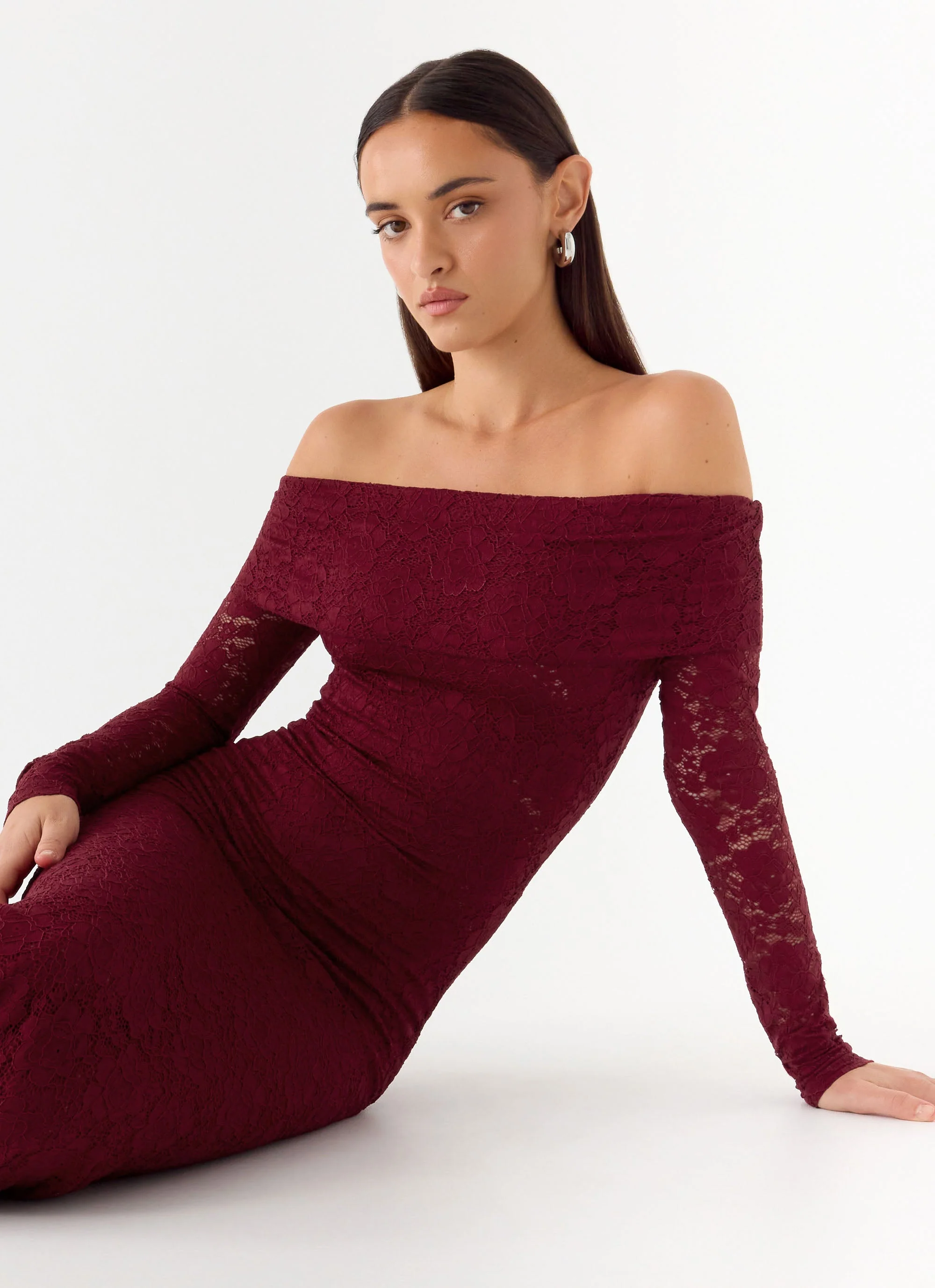 Yours Always Lace Maxi Dress - Merlot - Image 6