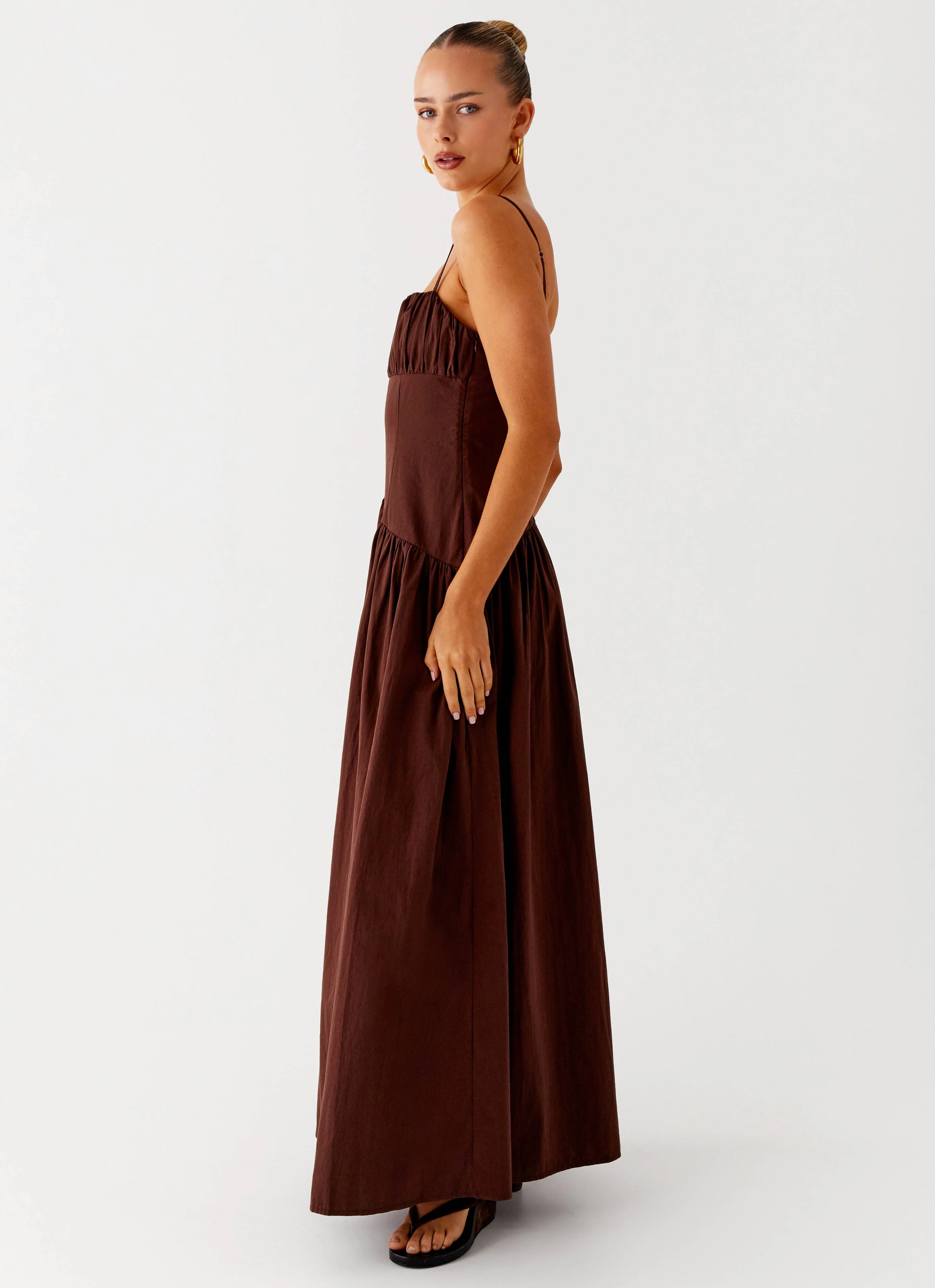 Yuna Drop Waist Maxi Dress - Chocolate - Image 3