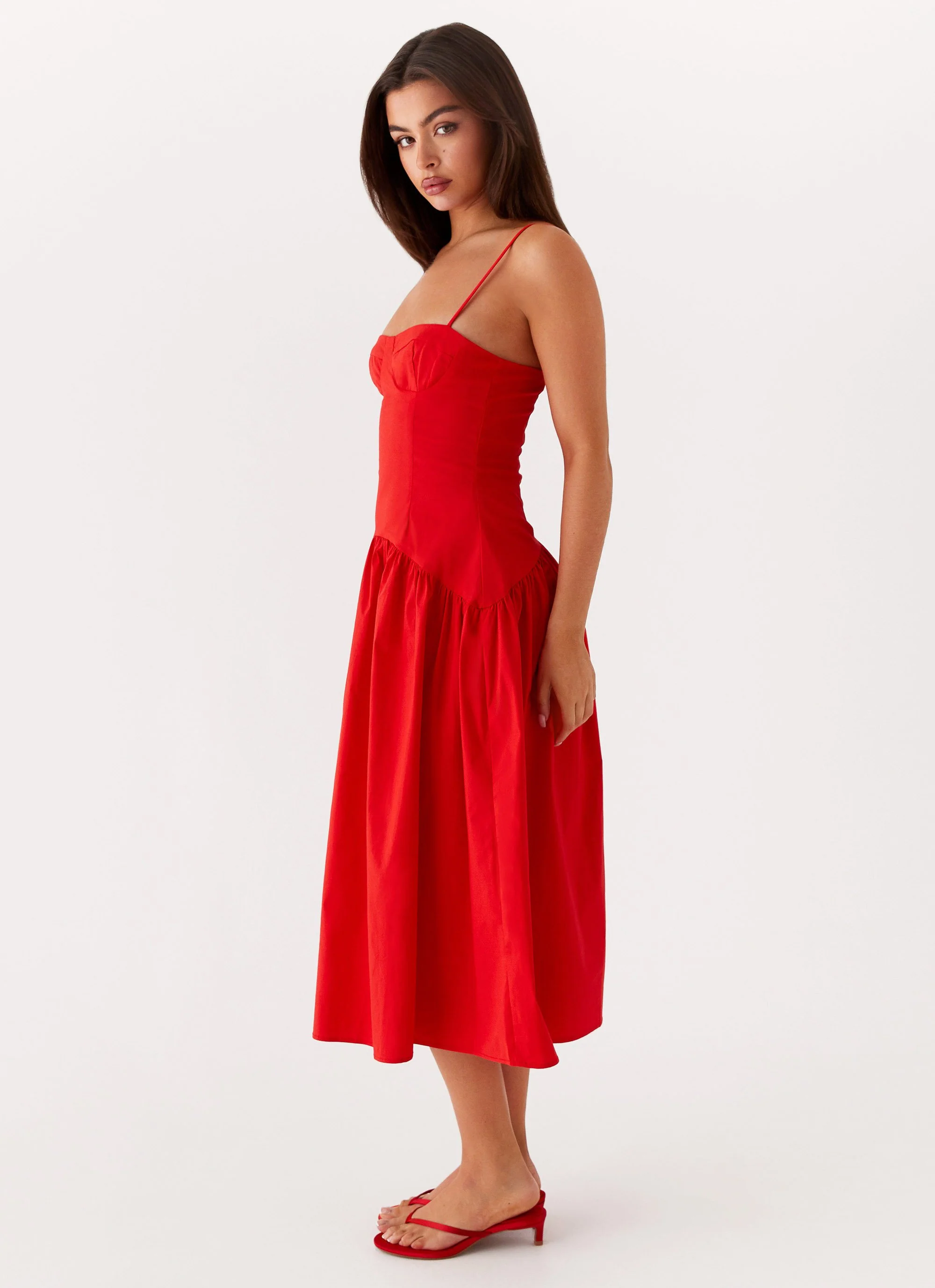 Yvette Corset Midi Dress - Red - Image 2