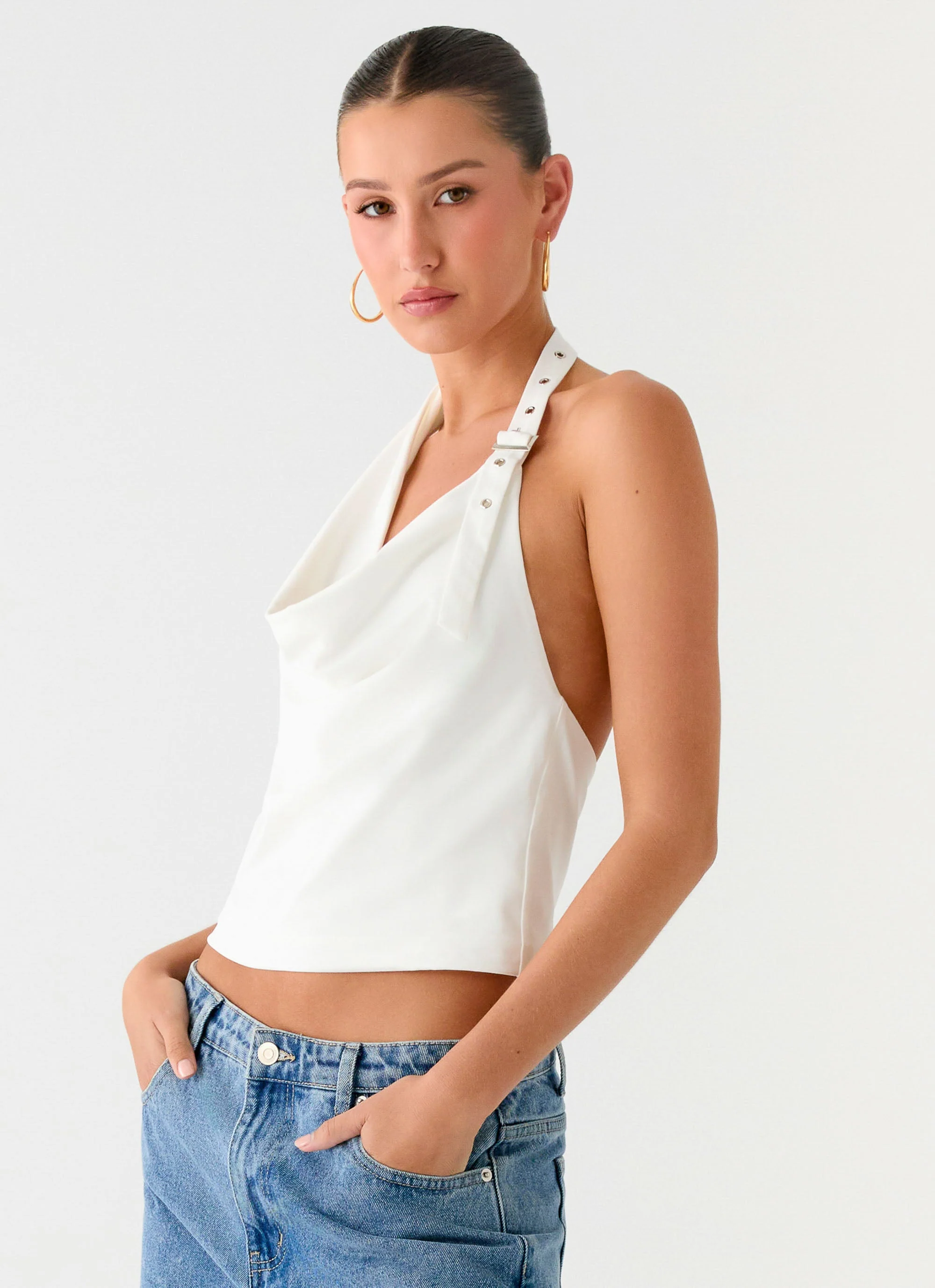 Zaylee Belt Cowl Top - White - Image 5