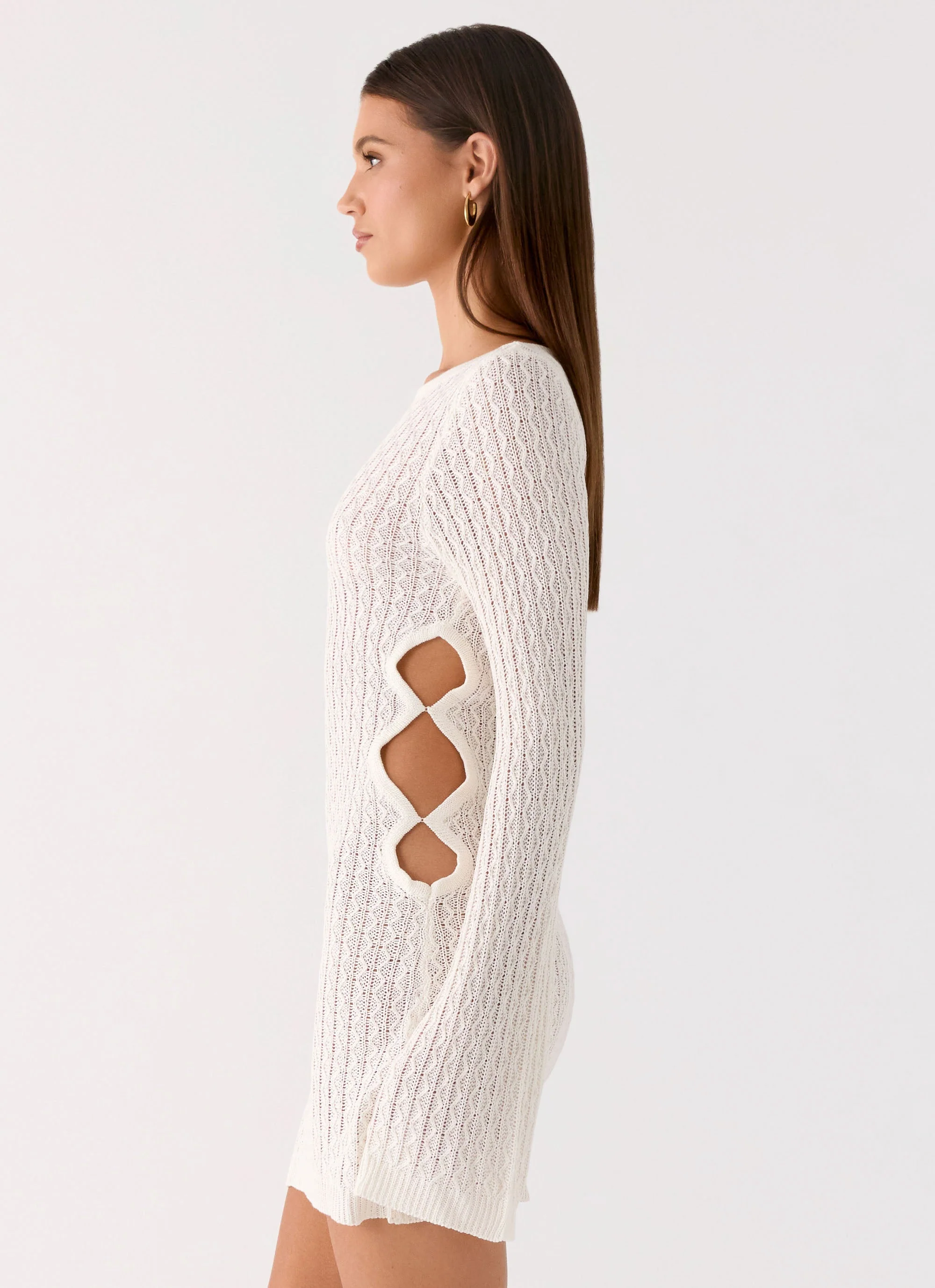 Zenzi Long Sleeve Crochet Mini Dress - White - Image 2