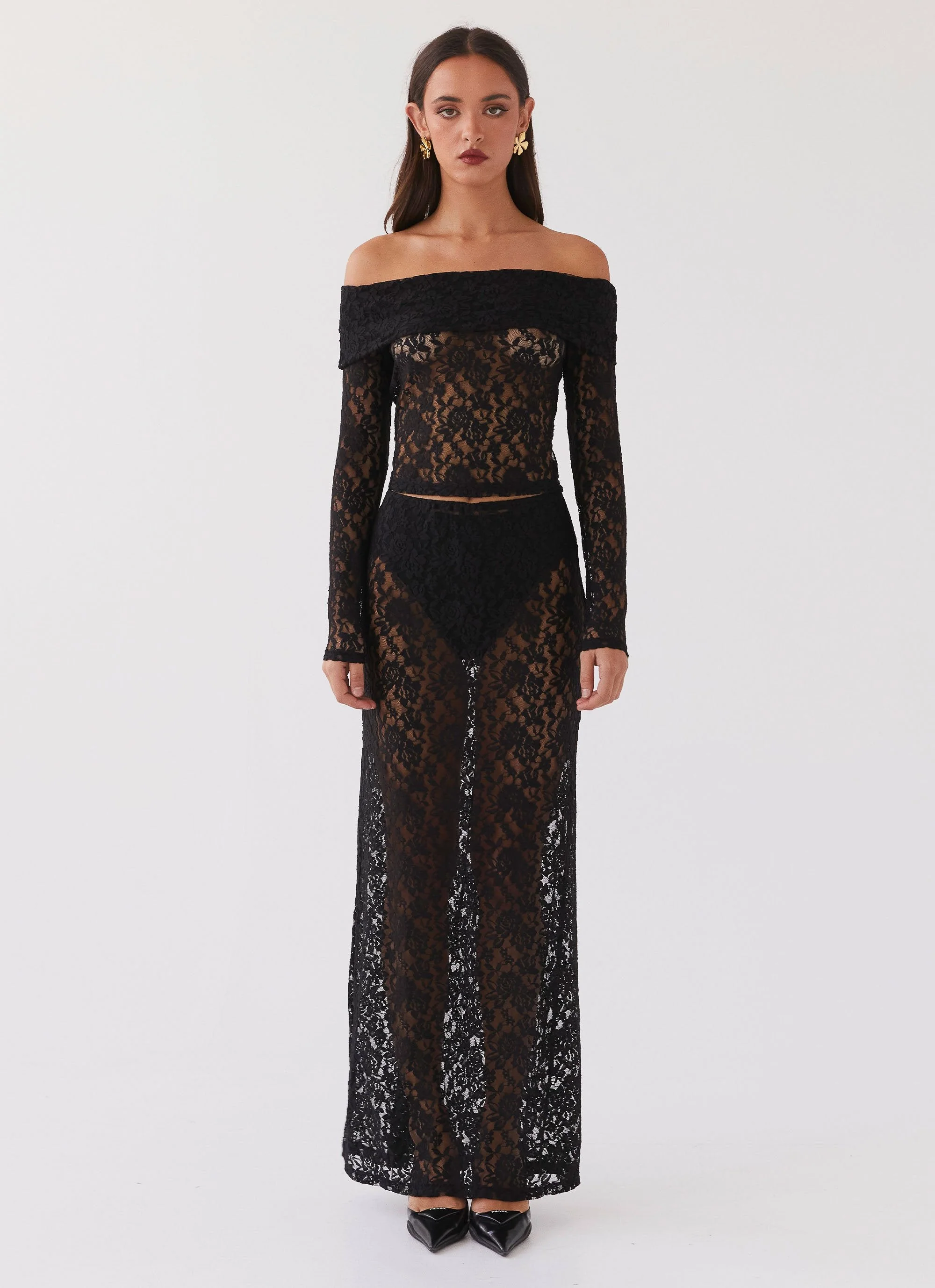 Zephyra Lace Long Sleeve Top - Black - Image 2